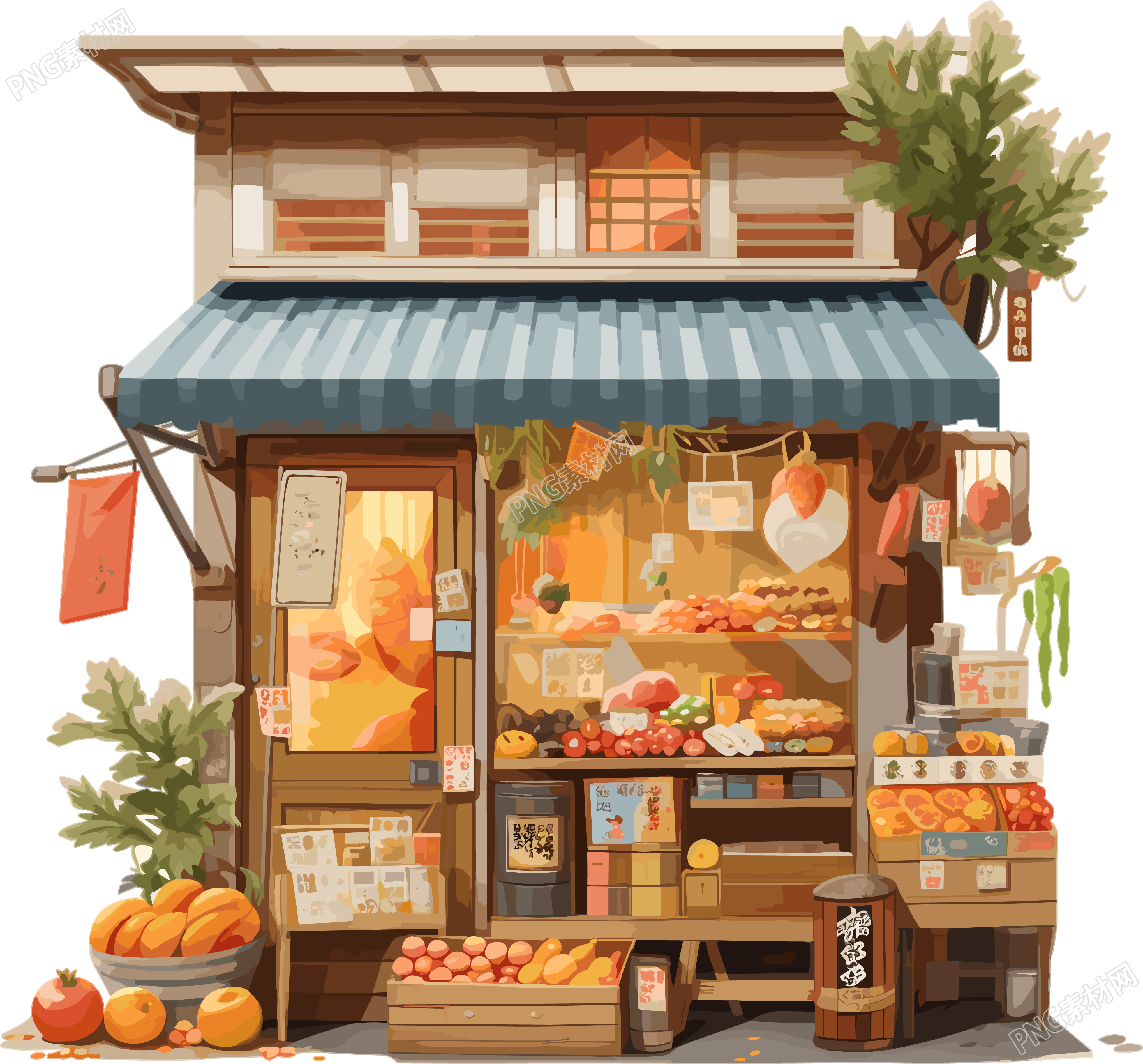 高清质量秋季水果卡通店插画