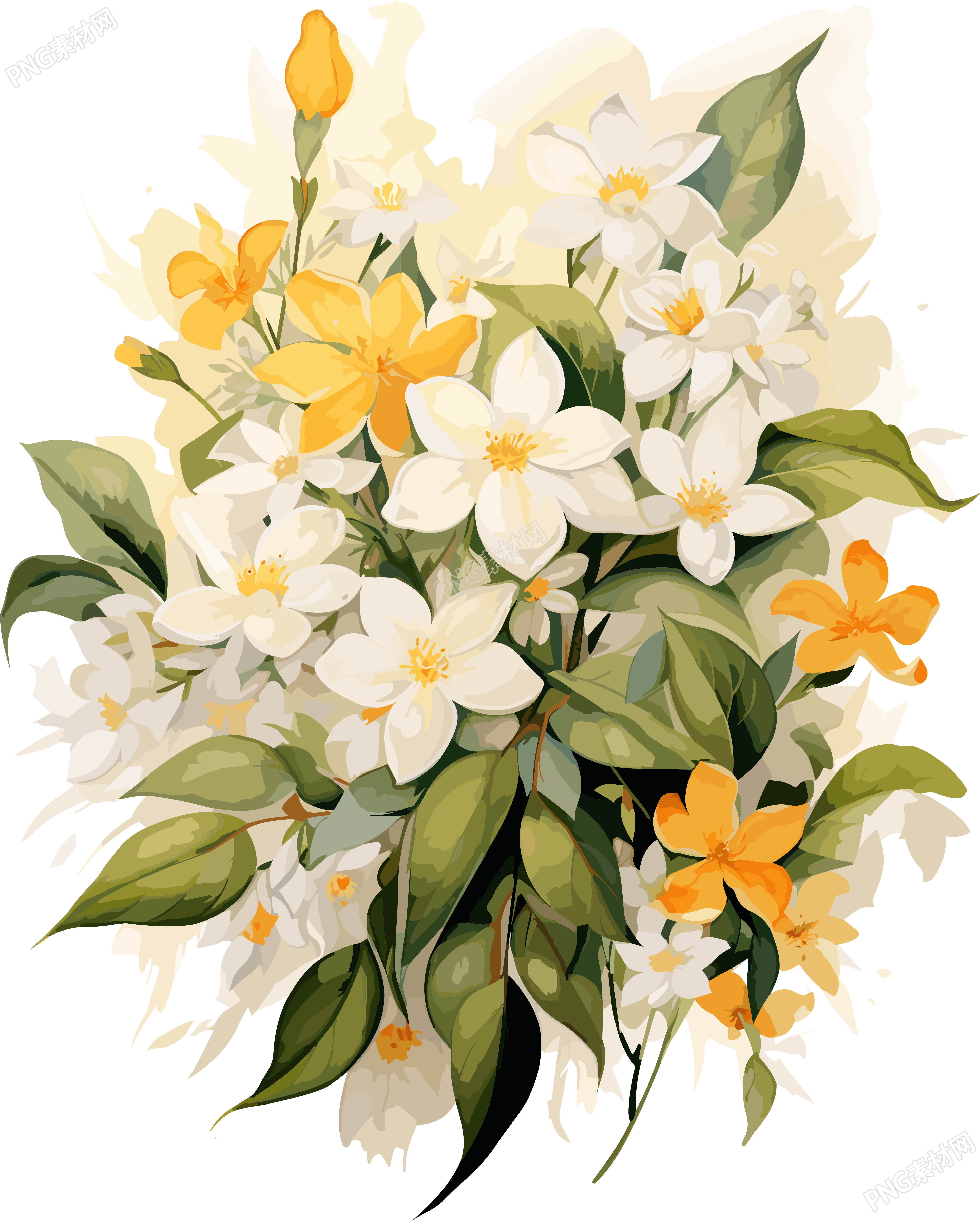 茉莉花束水彩插画