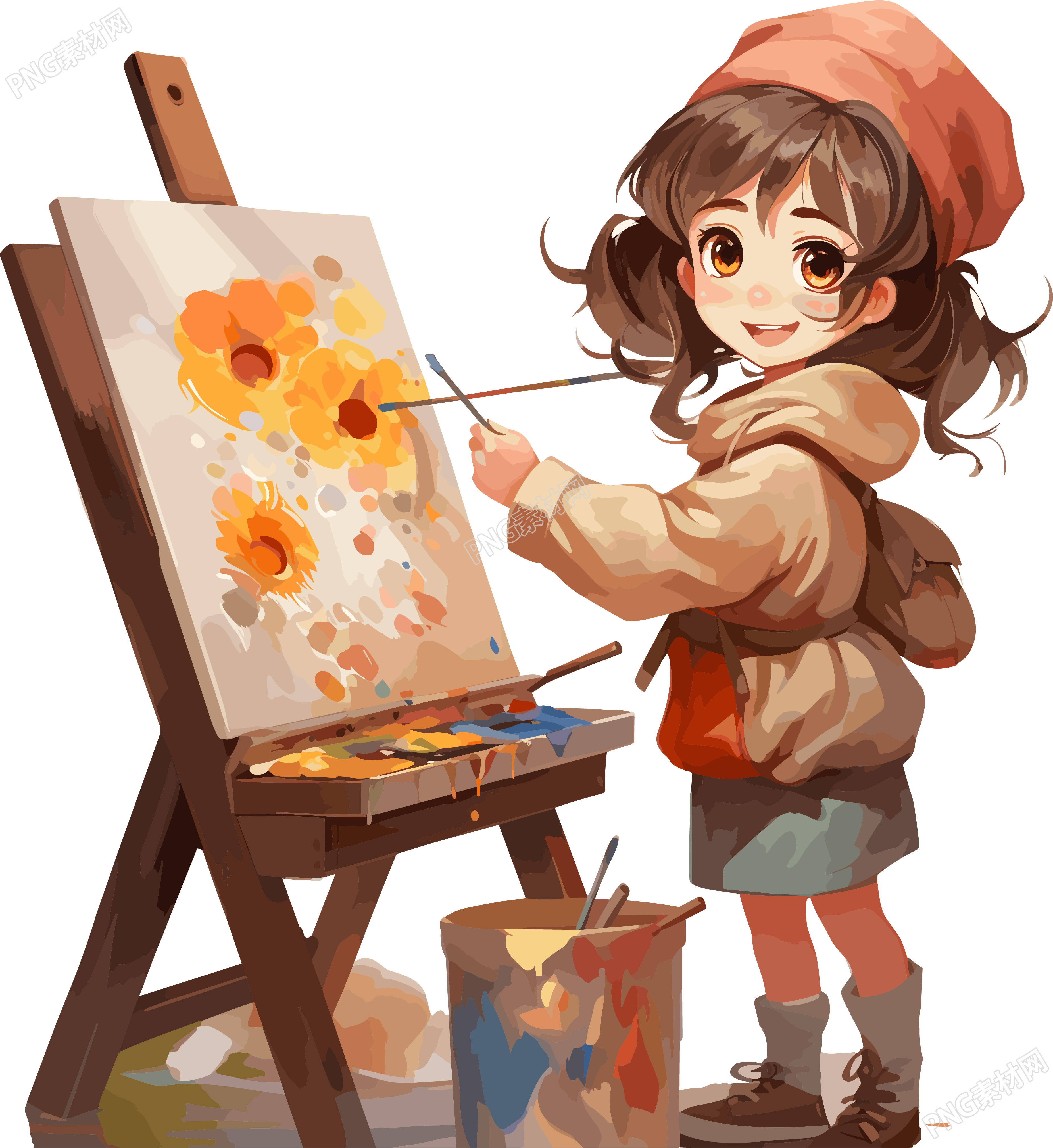 画板前的小女孩商用插图