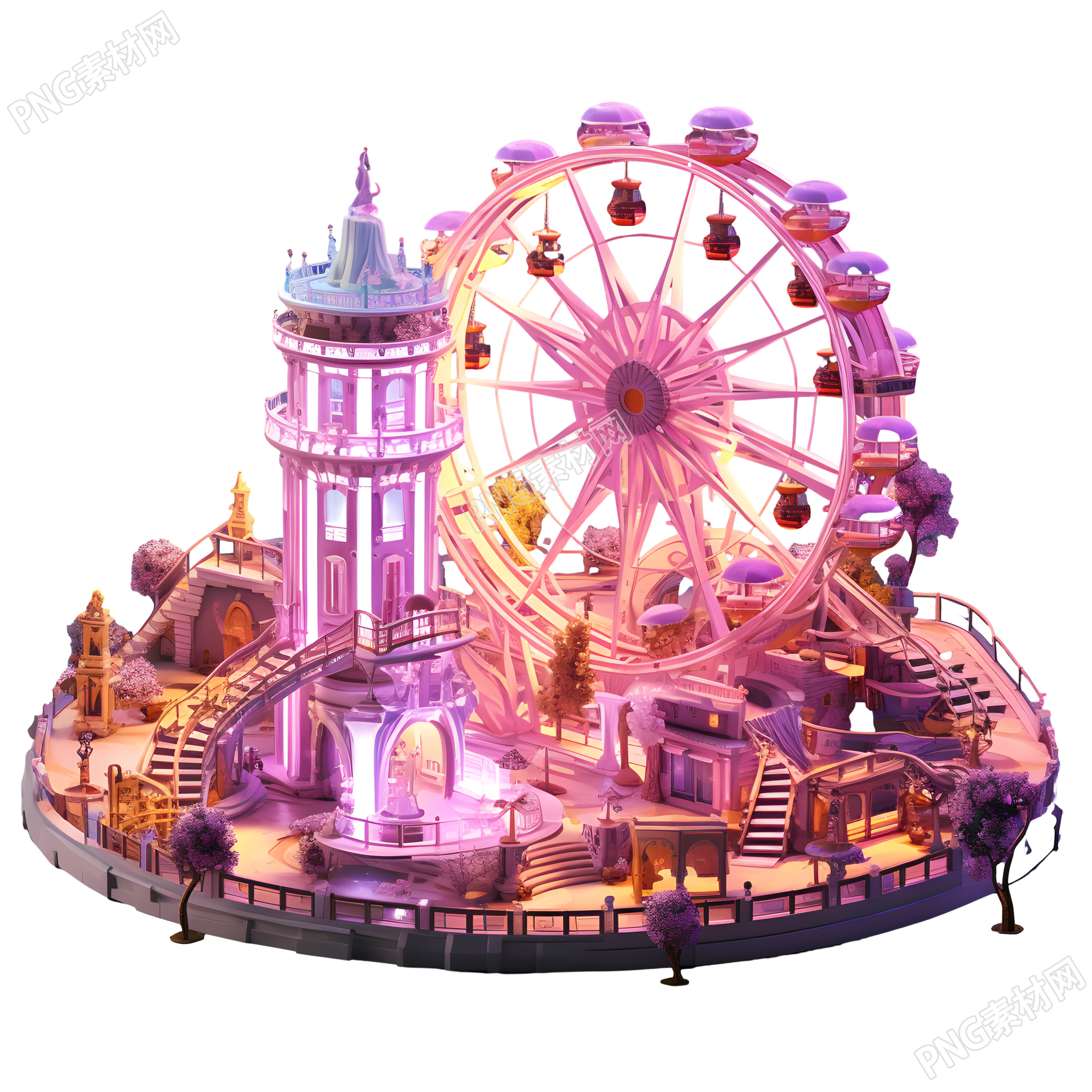 光紫玛瑙仙境主题公园3D插画