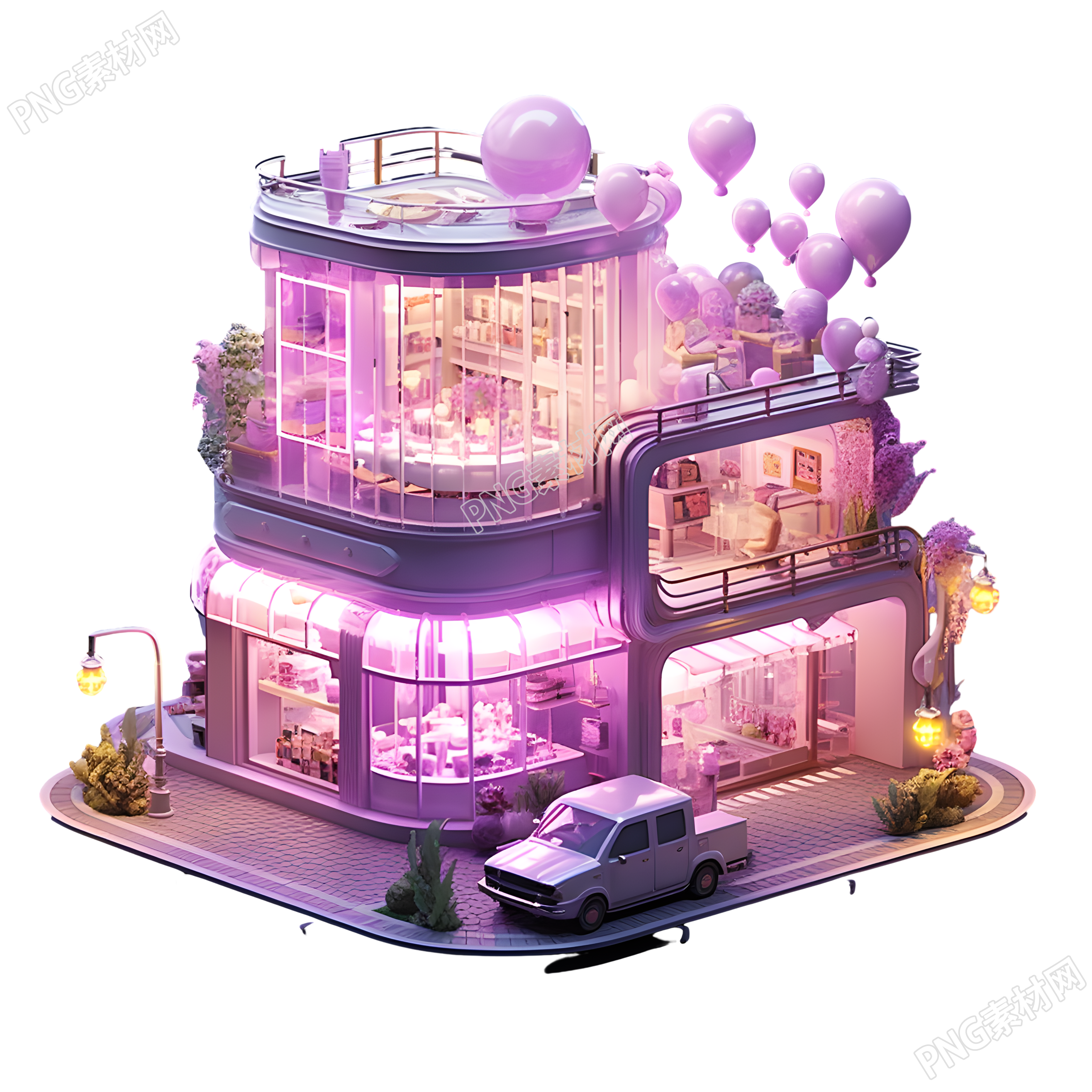粉紫色购物建筑创意设计商业素材