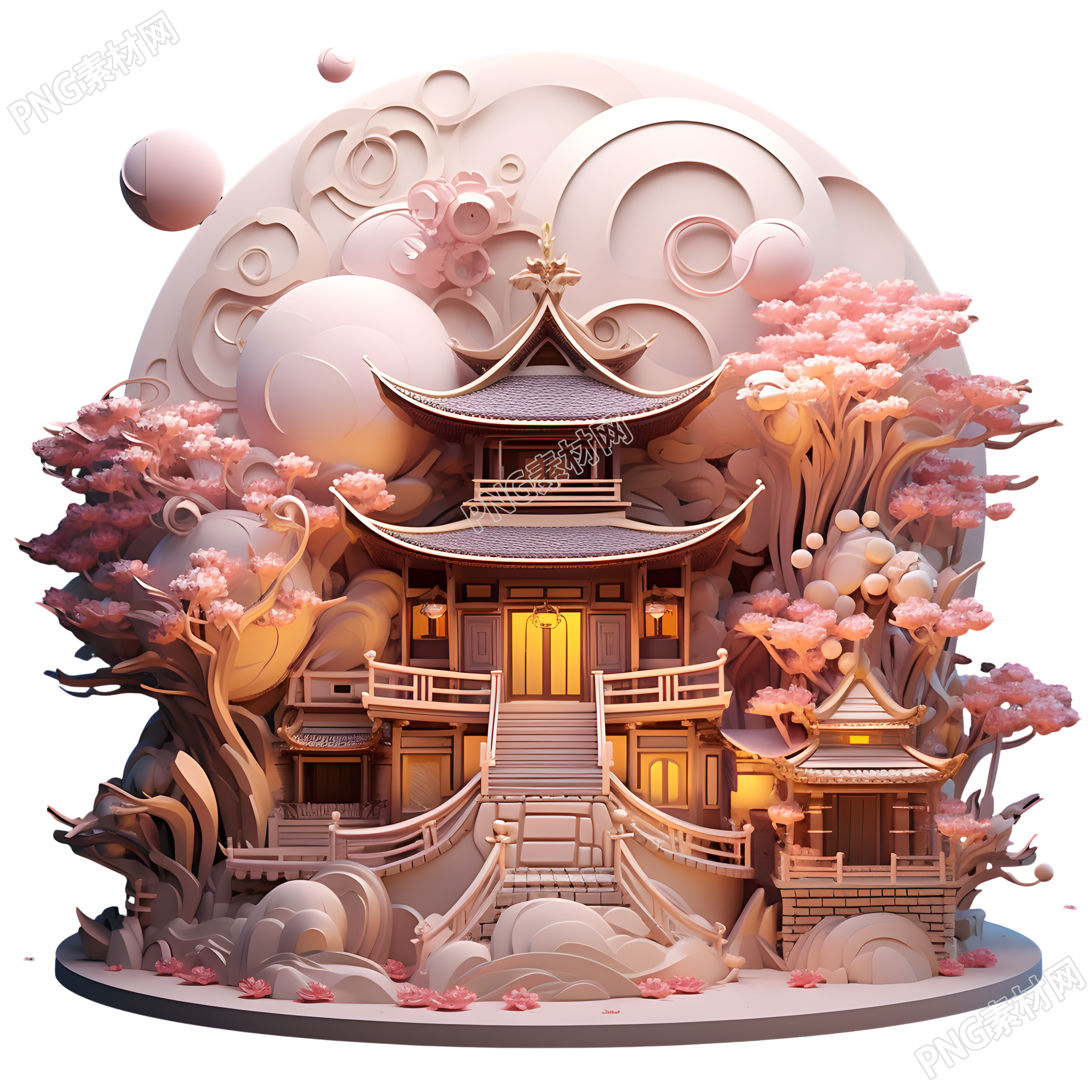 可爱风格的宝塔灯笼3D插画