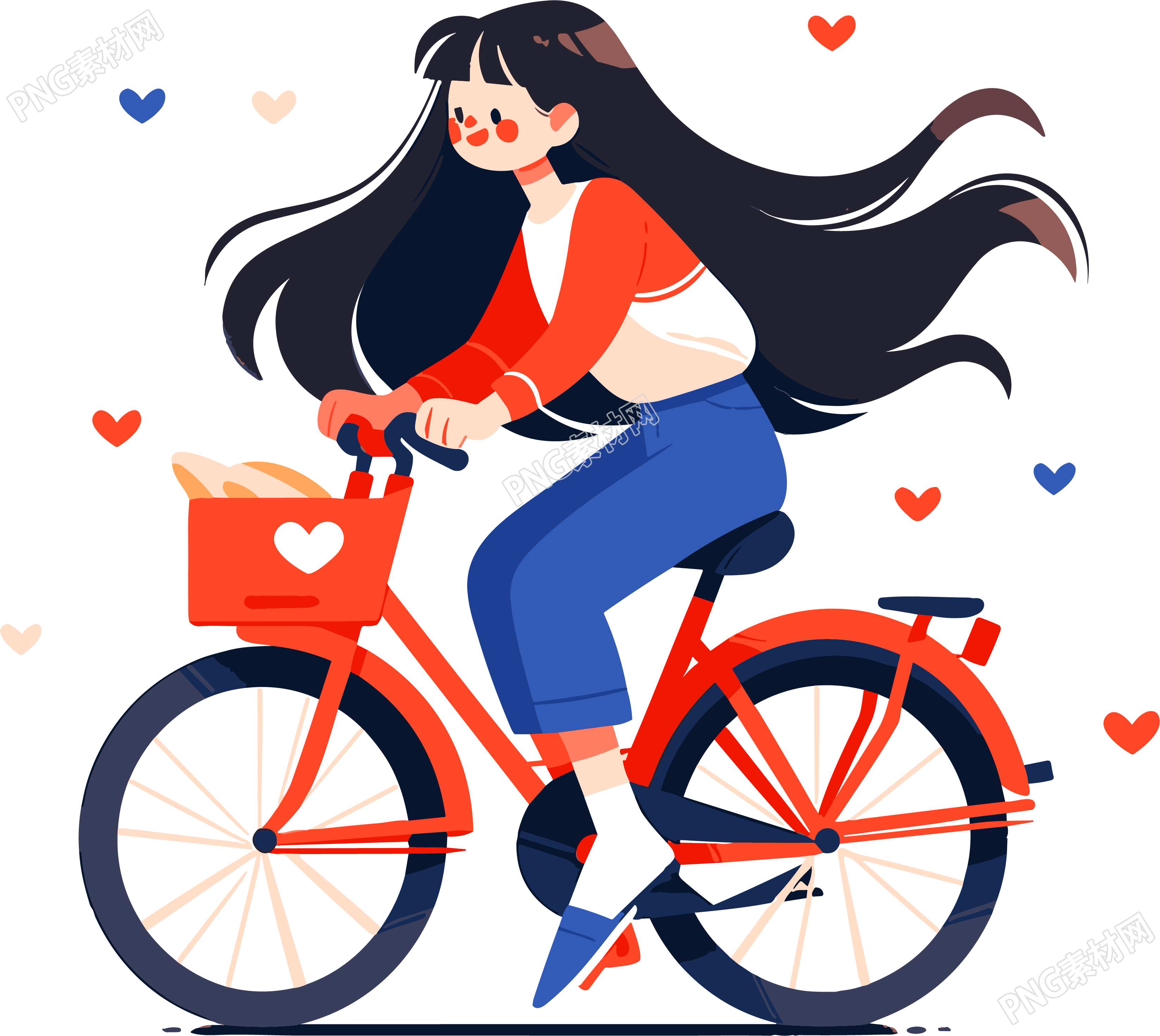 长发女孩山地自行车运动插画