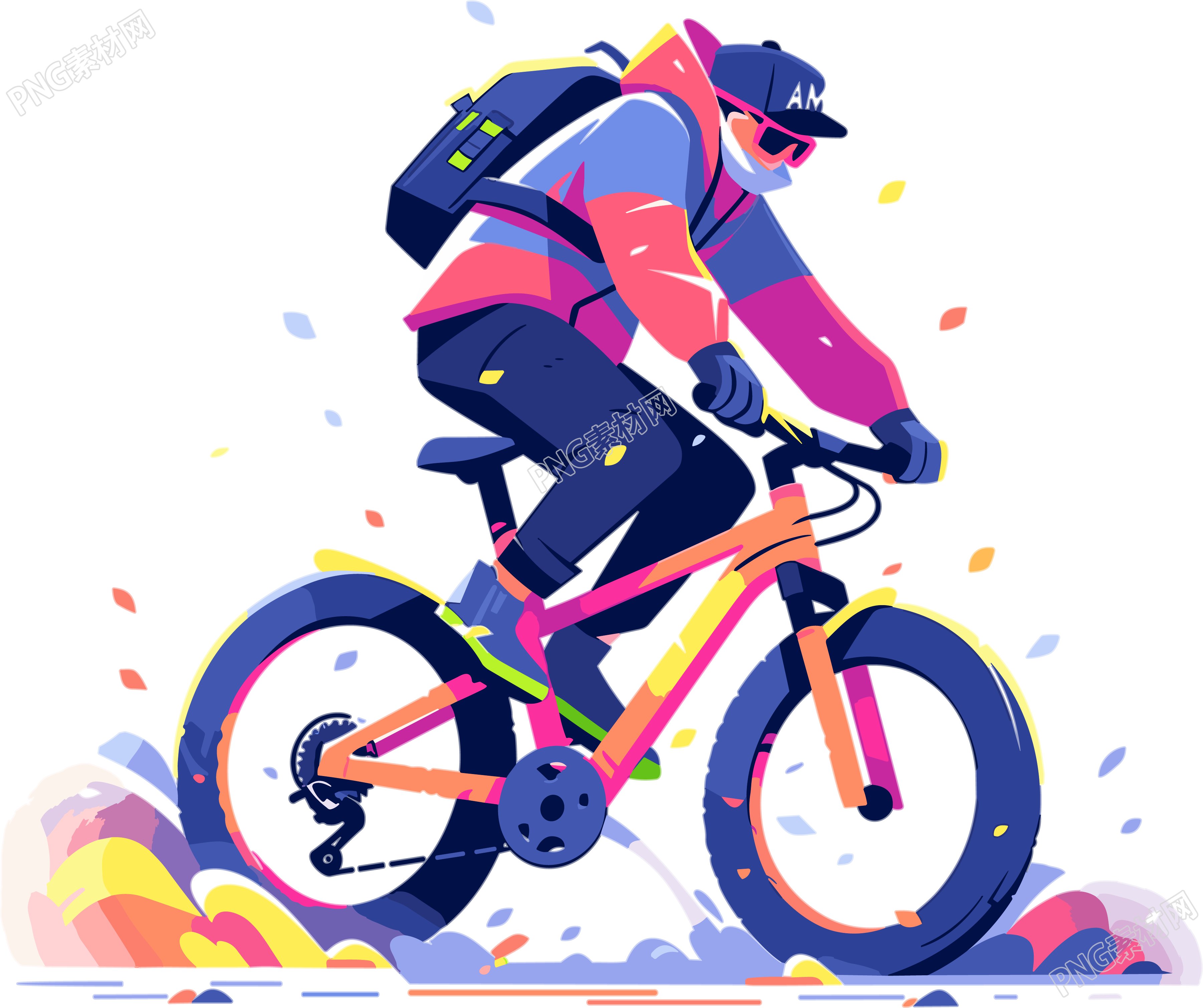 山地骑行运动插画素材