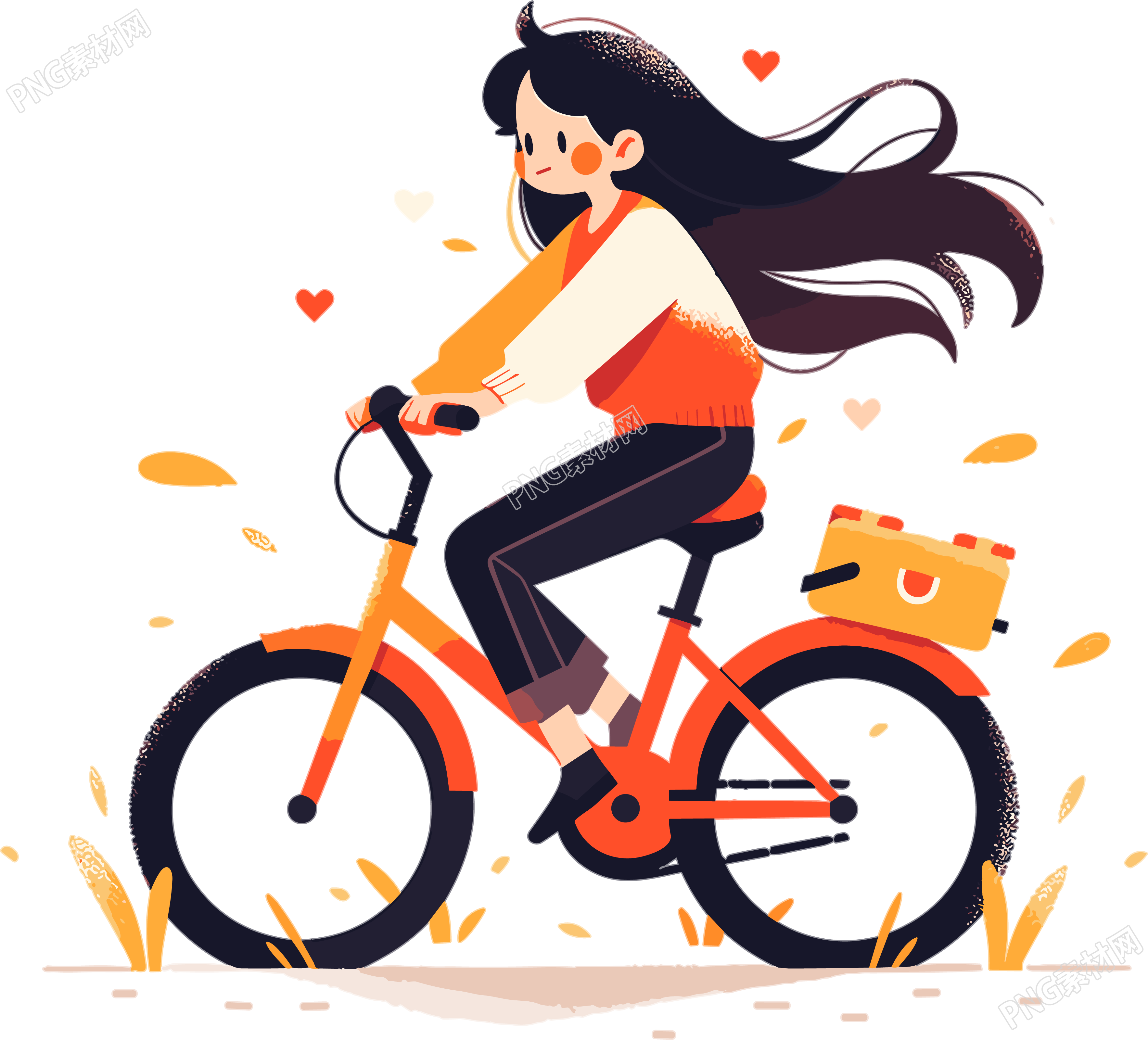 小女孩骑山地自行车插画