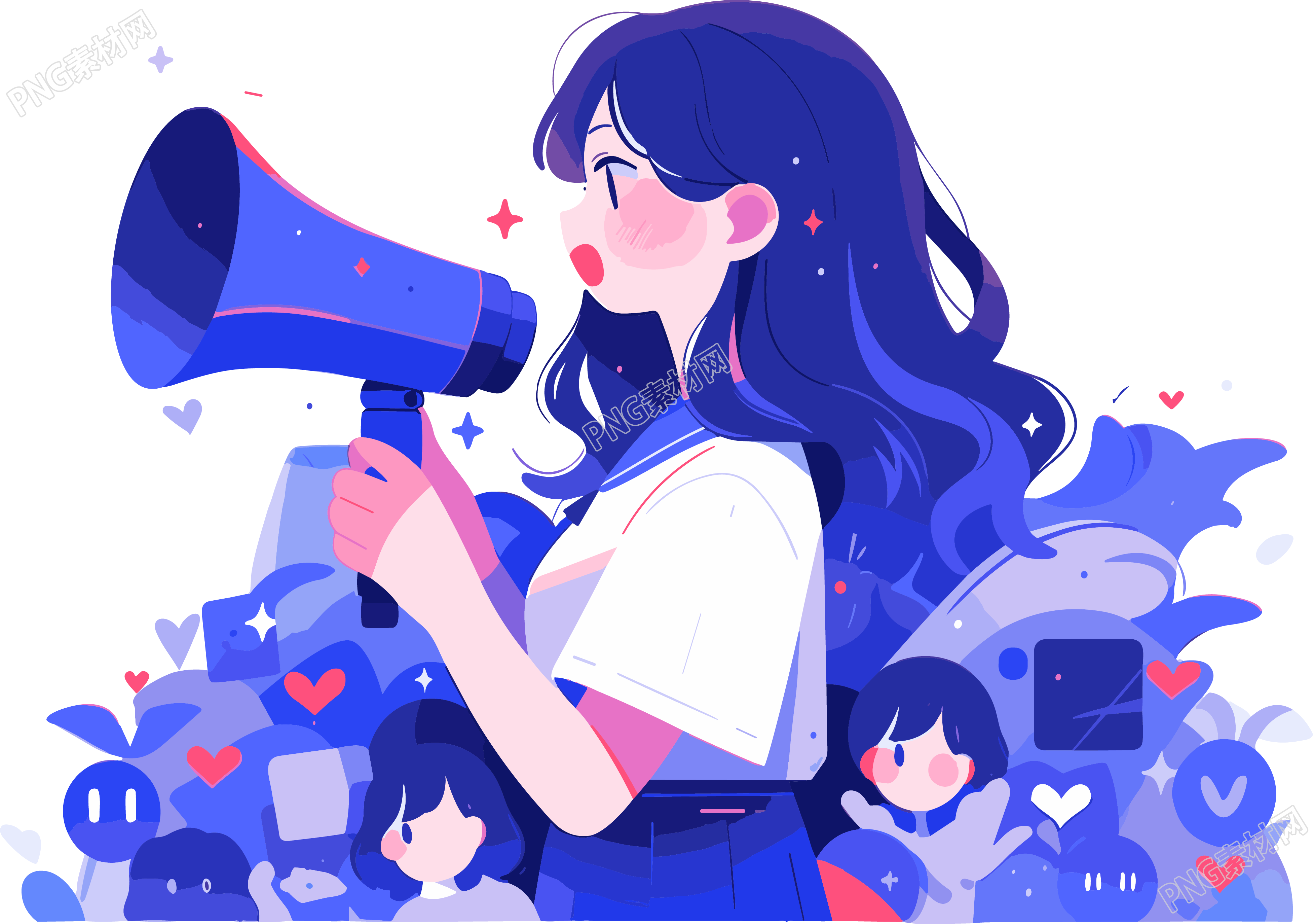 拿喇叭的小女孩插画设计