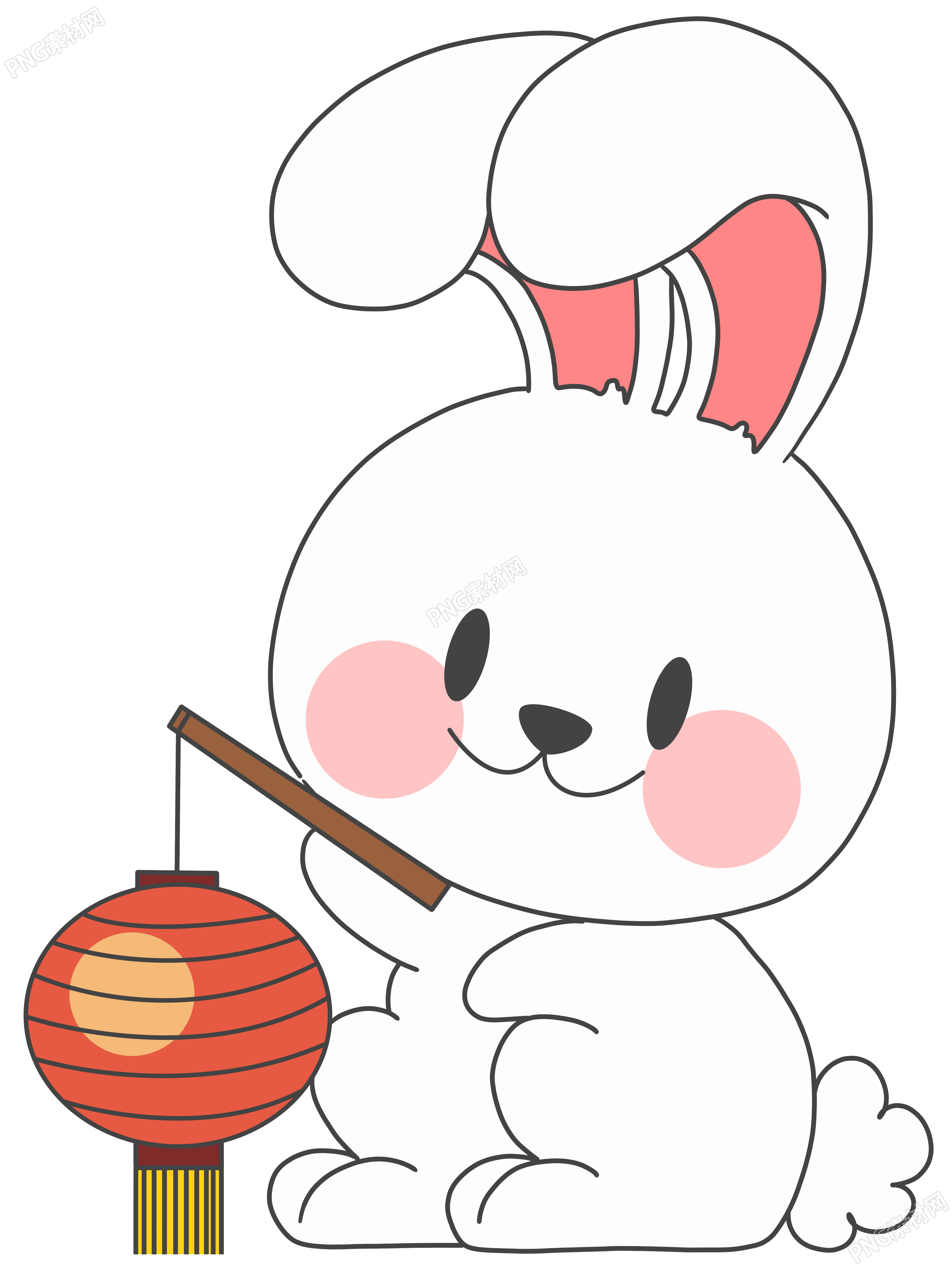 可爱玉兔手拿红灯笼PNG素材