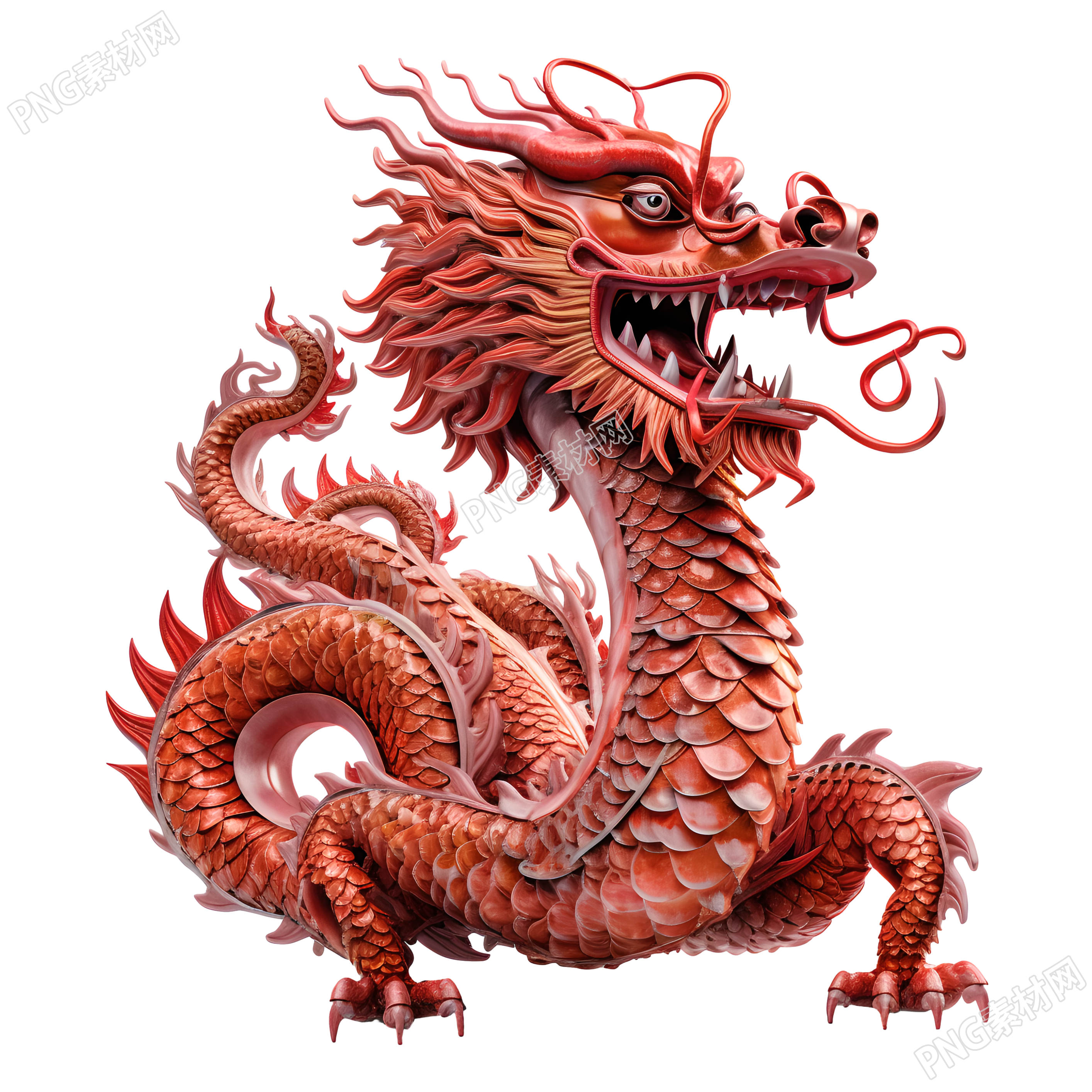 红色中国龙3D立体雕塑插图