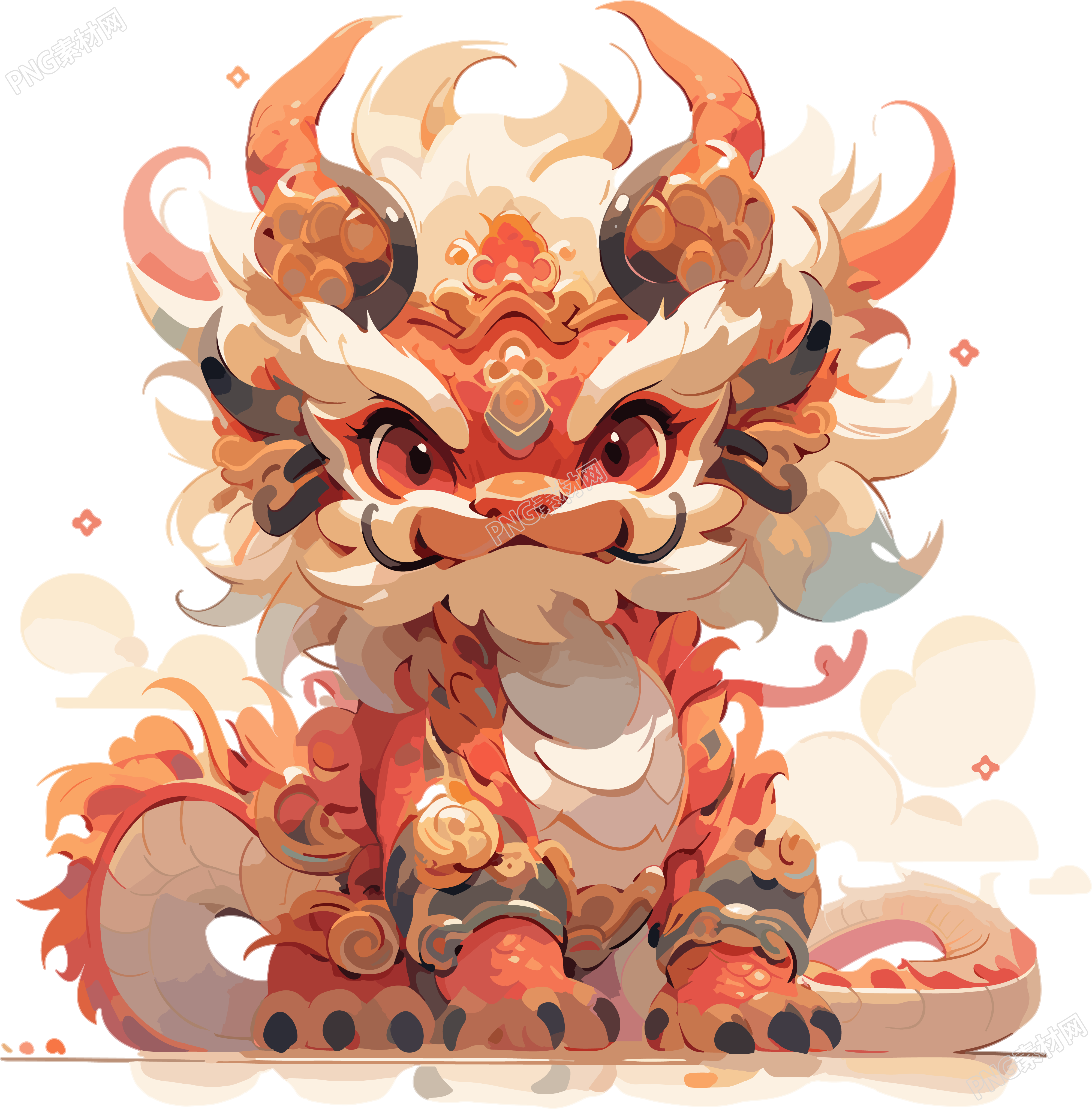 可爱红色中国风三维龙素材