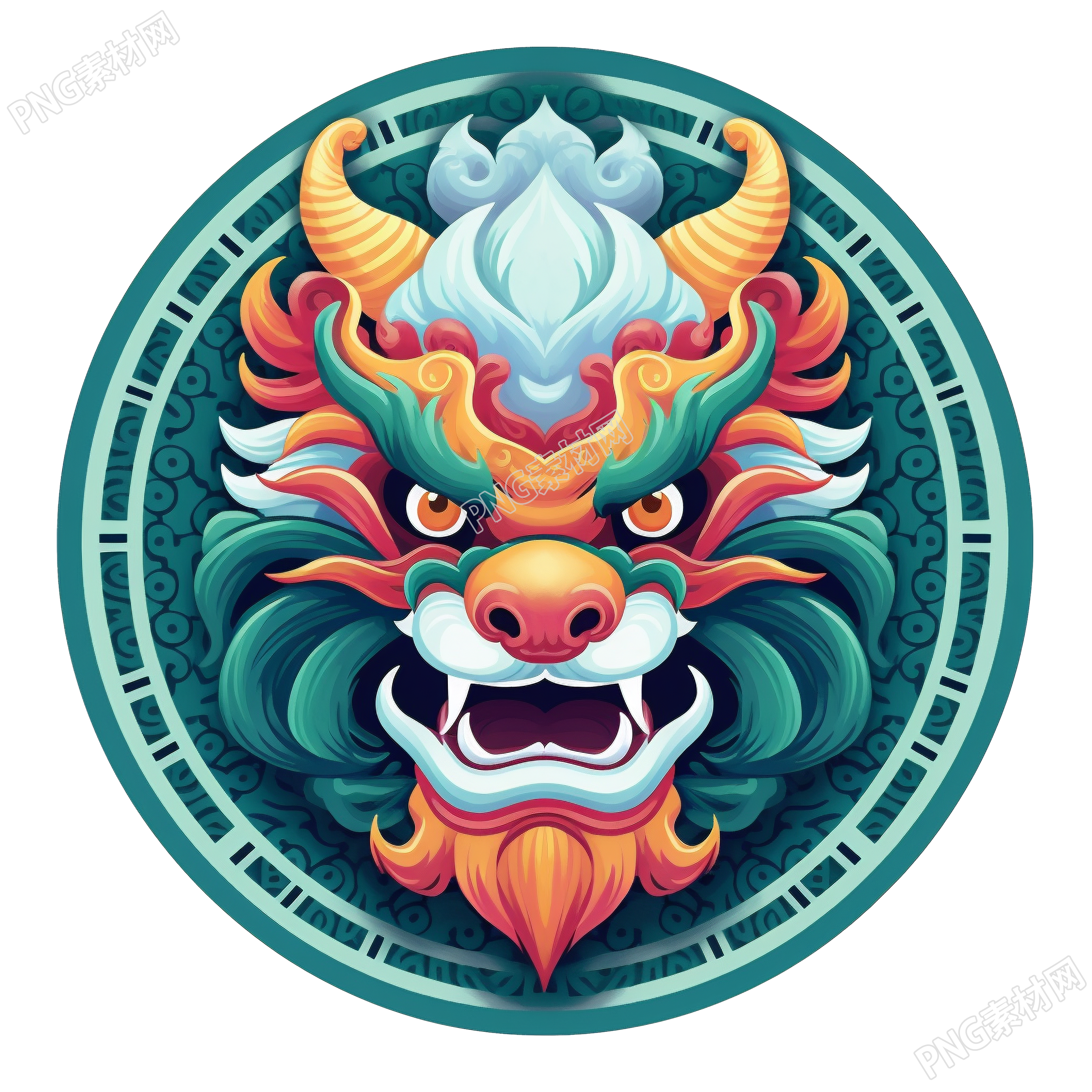 民间传说风格的中国龙头PNG元素
