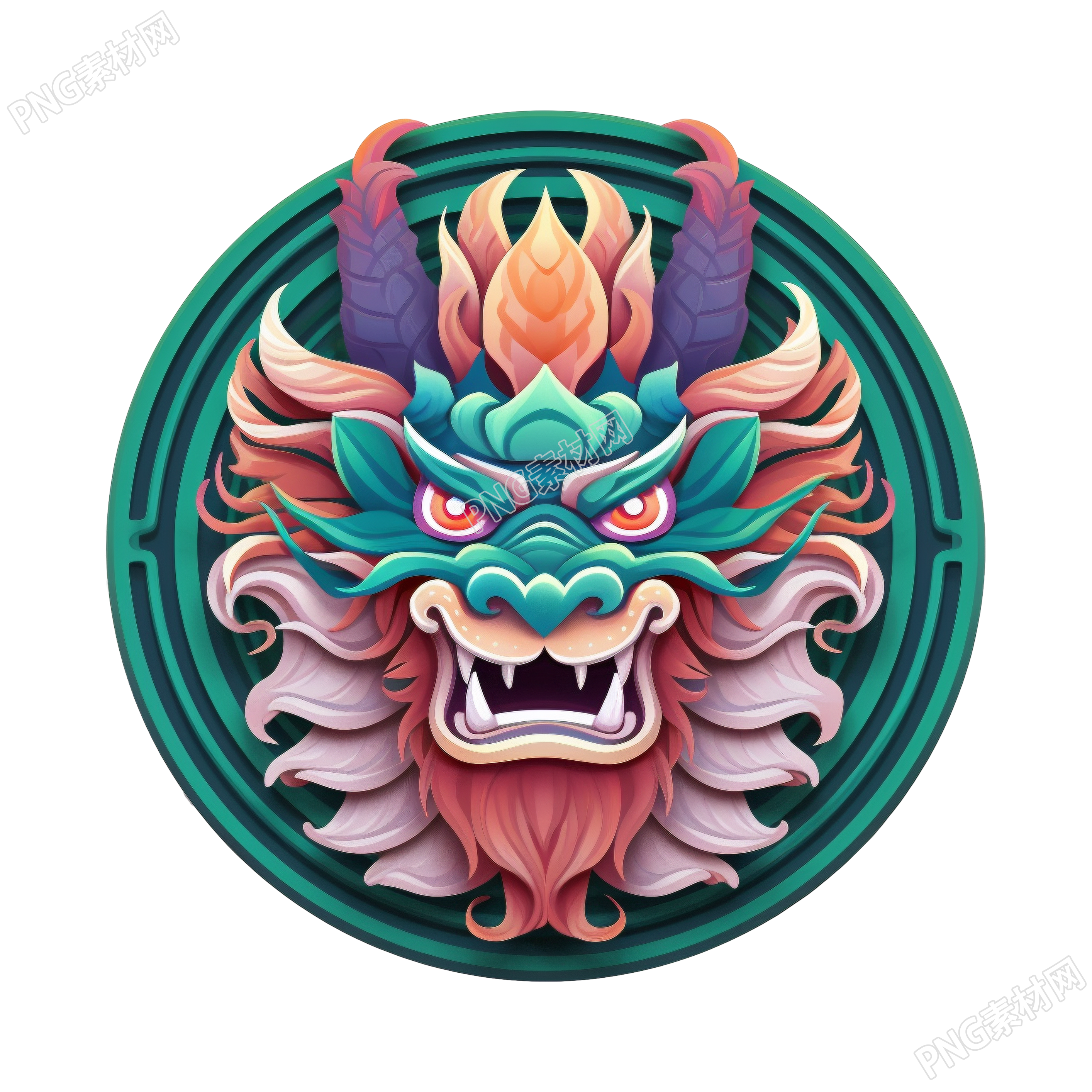 华丽多彩的龙形徽章插图