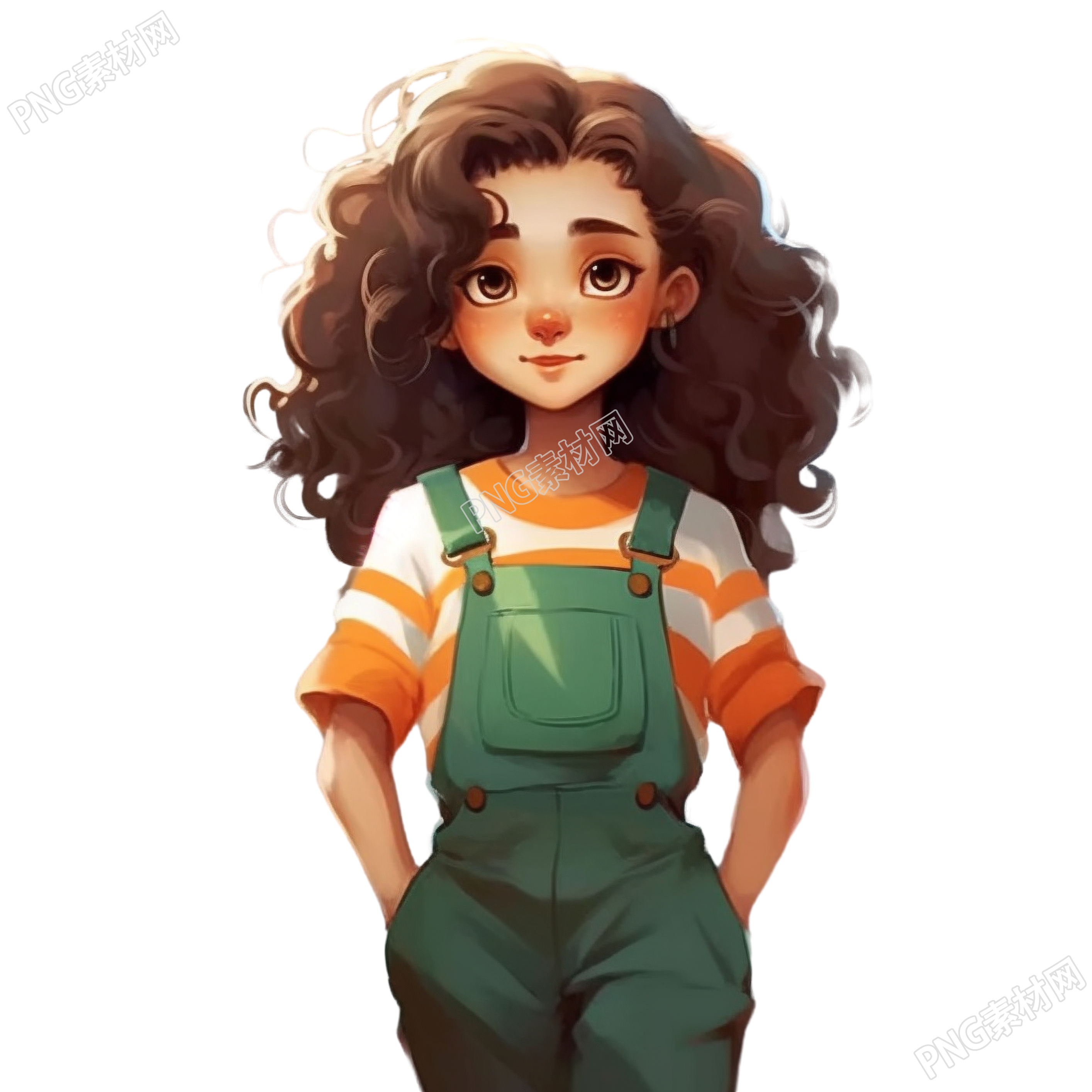 女孩绿色工装裙插画素材