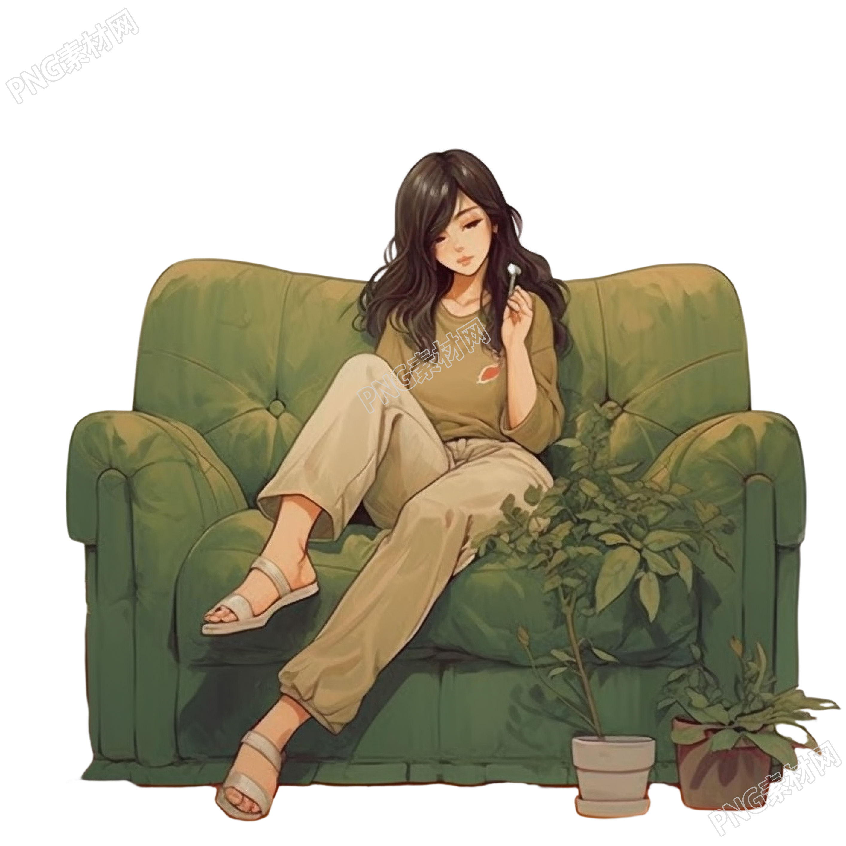 沙发旁的女孩创意设计元素