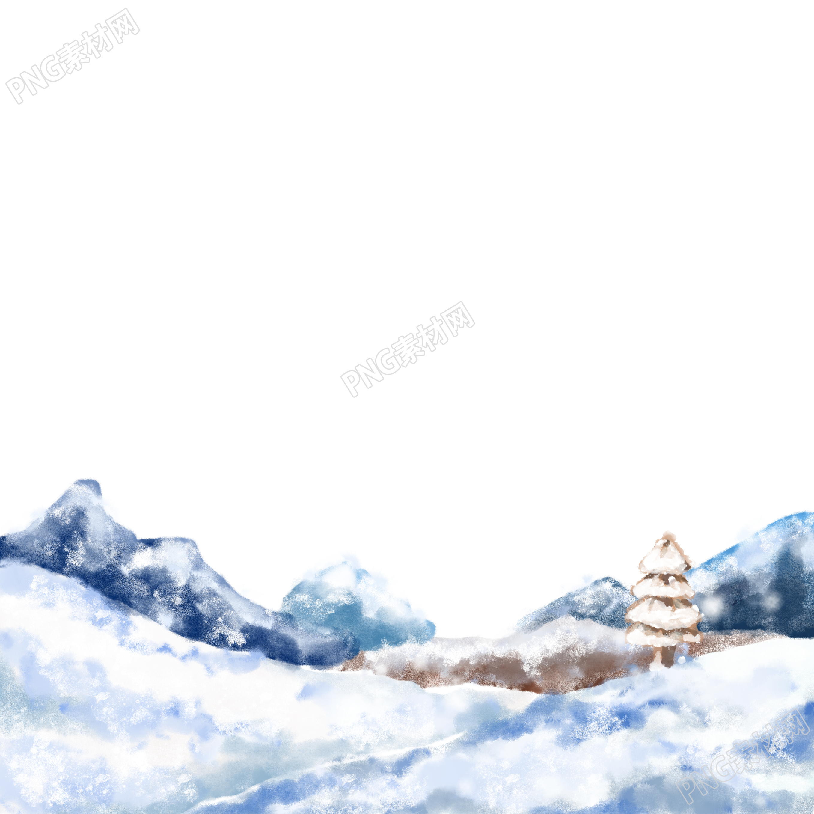 小雪节气雪后的山坡美景PNG插图