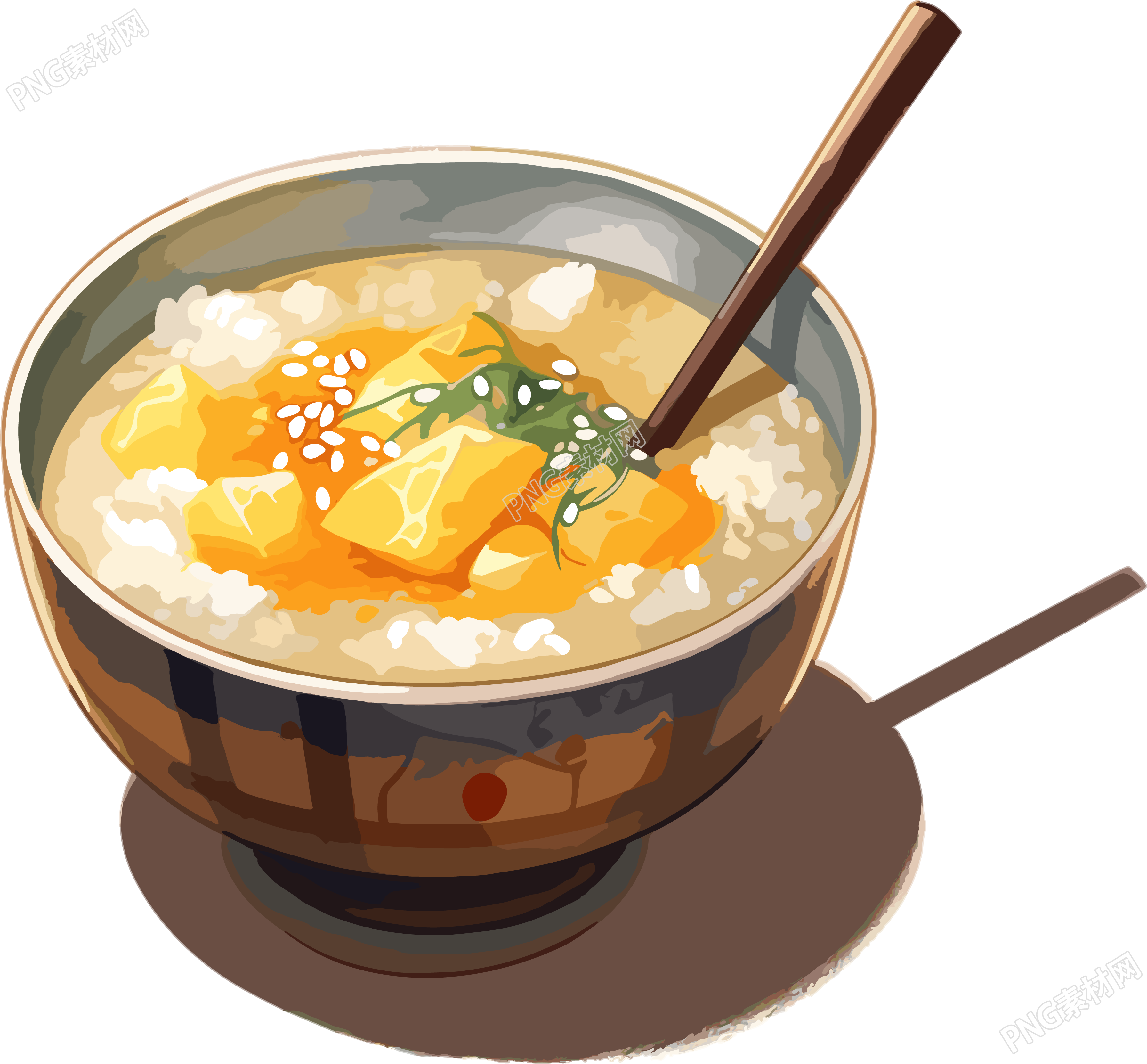 水彩亚洲汤饭商业设计插画