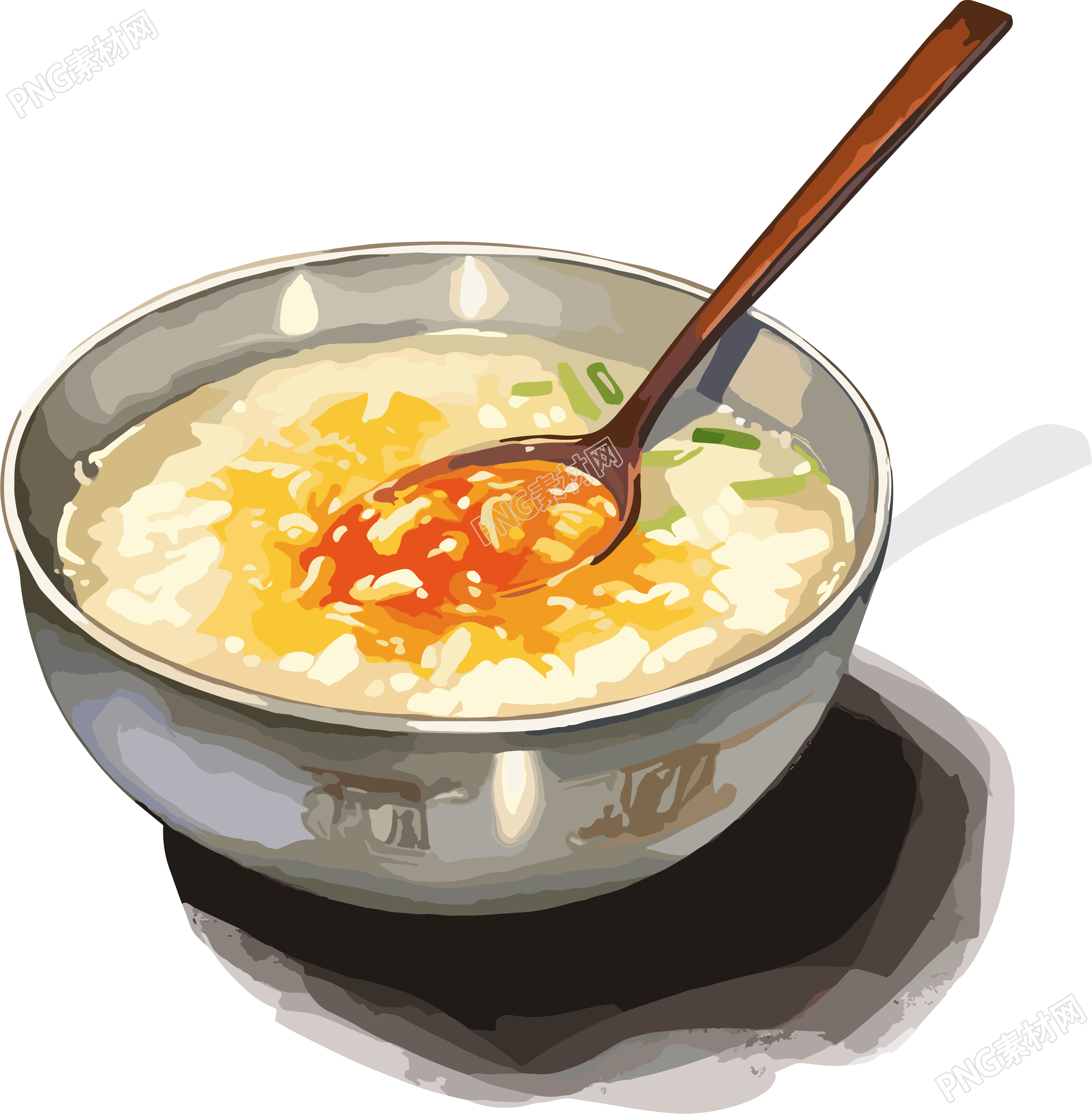 不锈钢碗里的大米粥插画素材