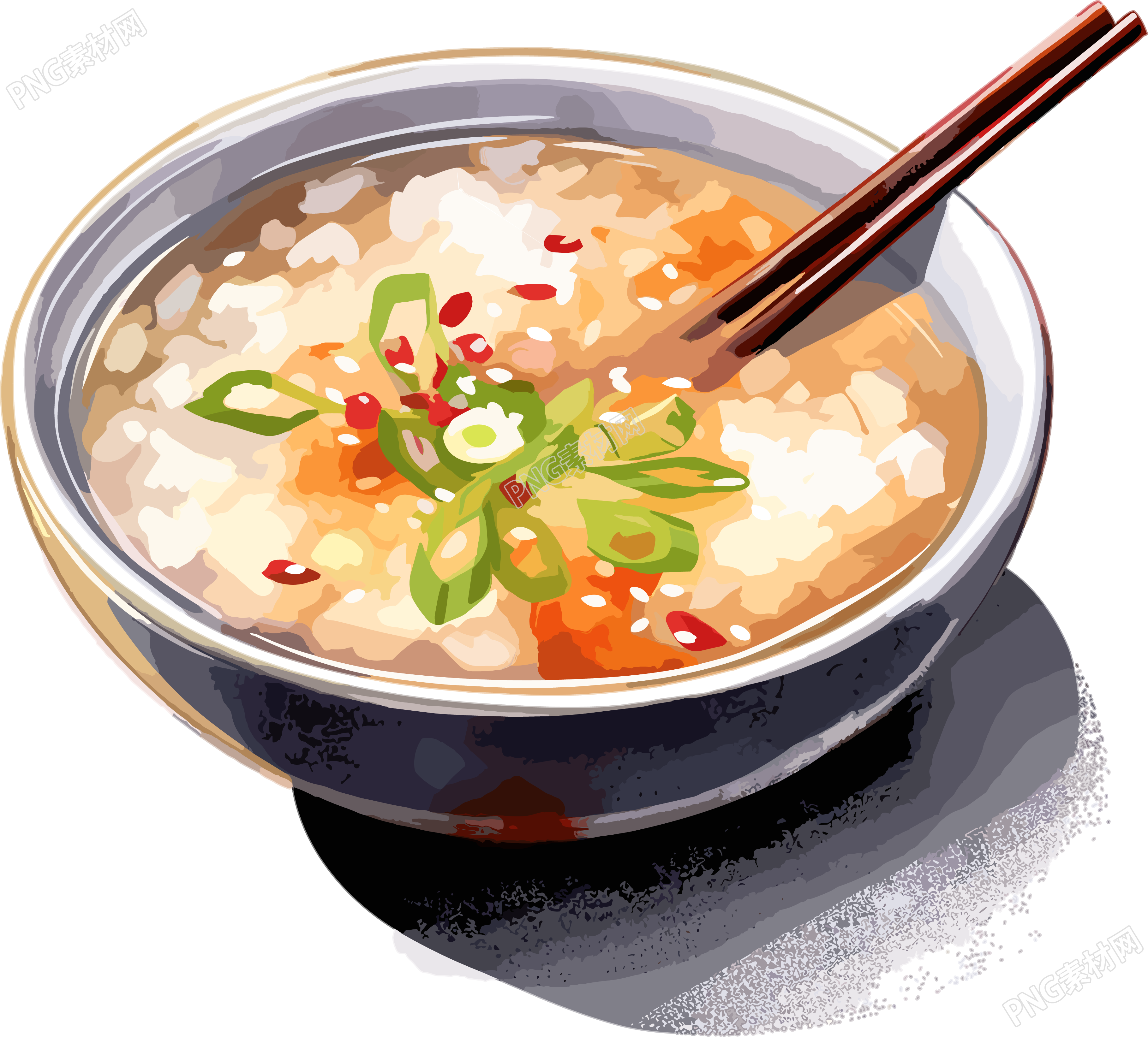 美味咸粥水彩插画元素