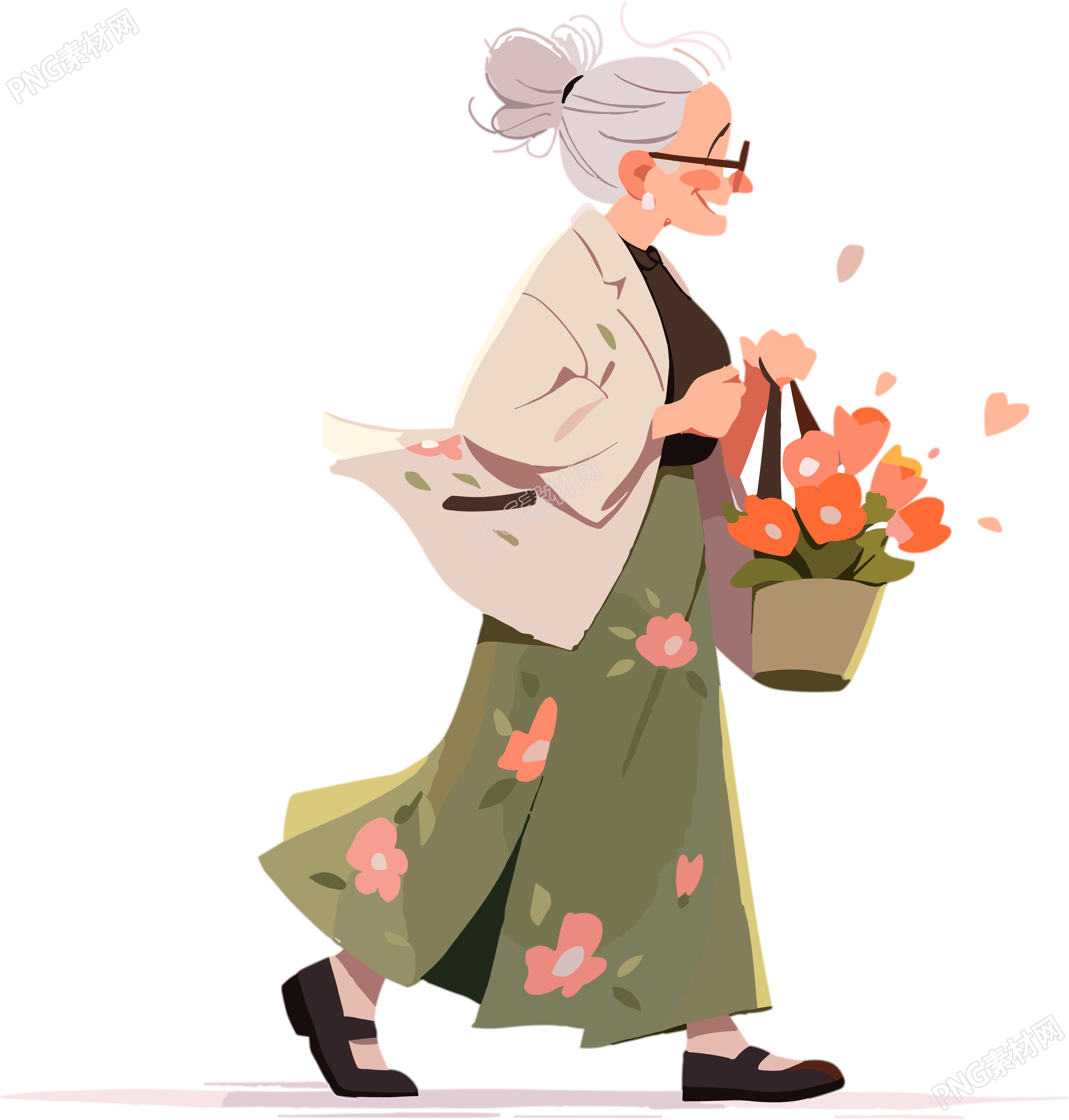 优雅老太太迷人插画设计元素