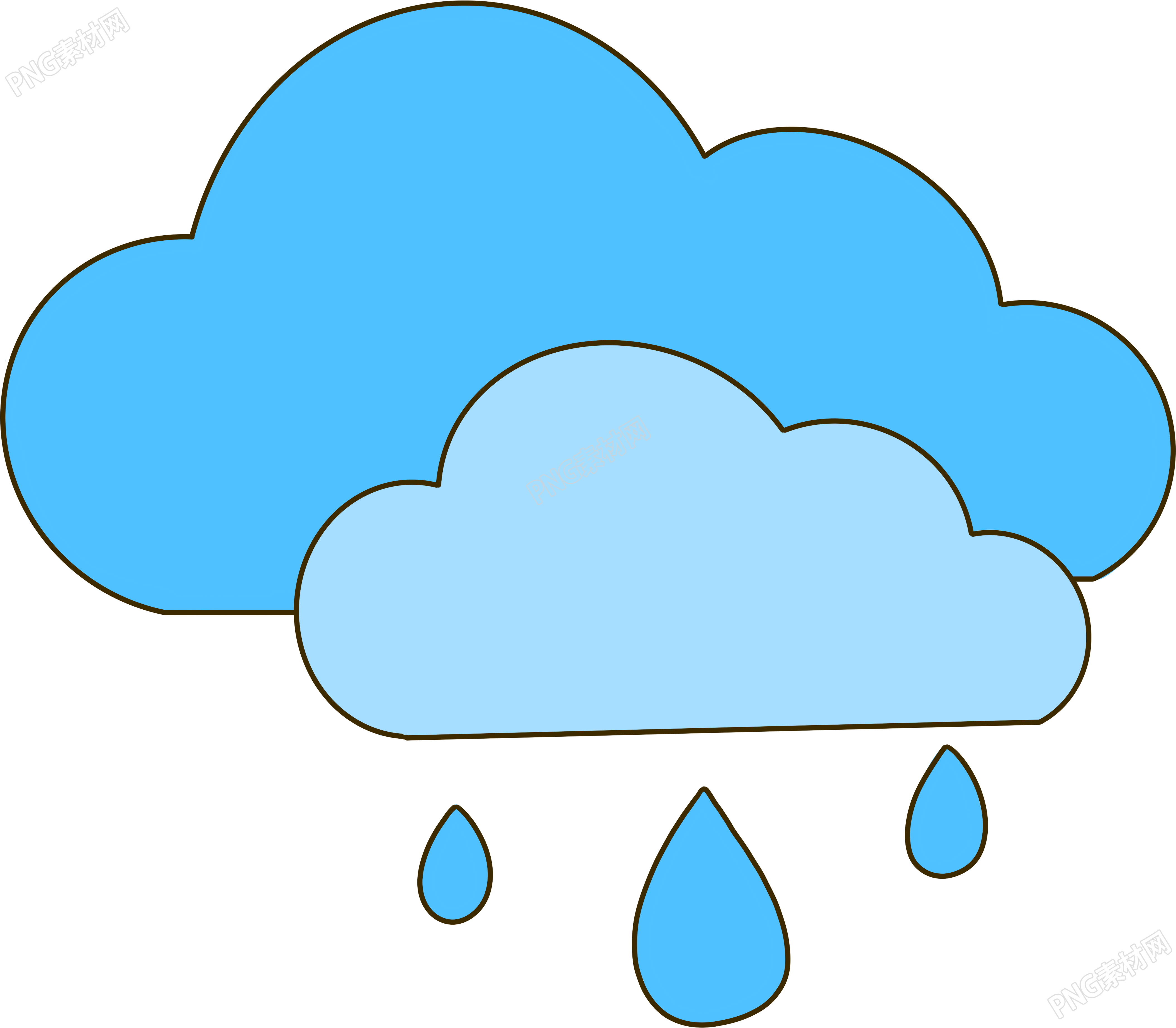 蓝灰色乌云和小雨滴手绘插画