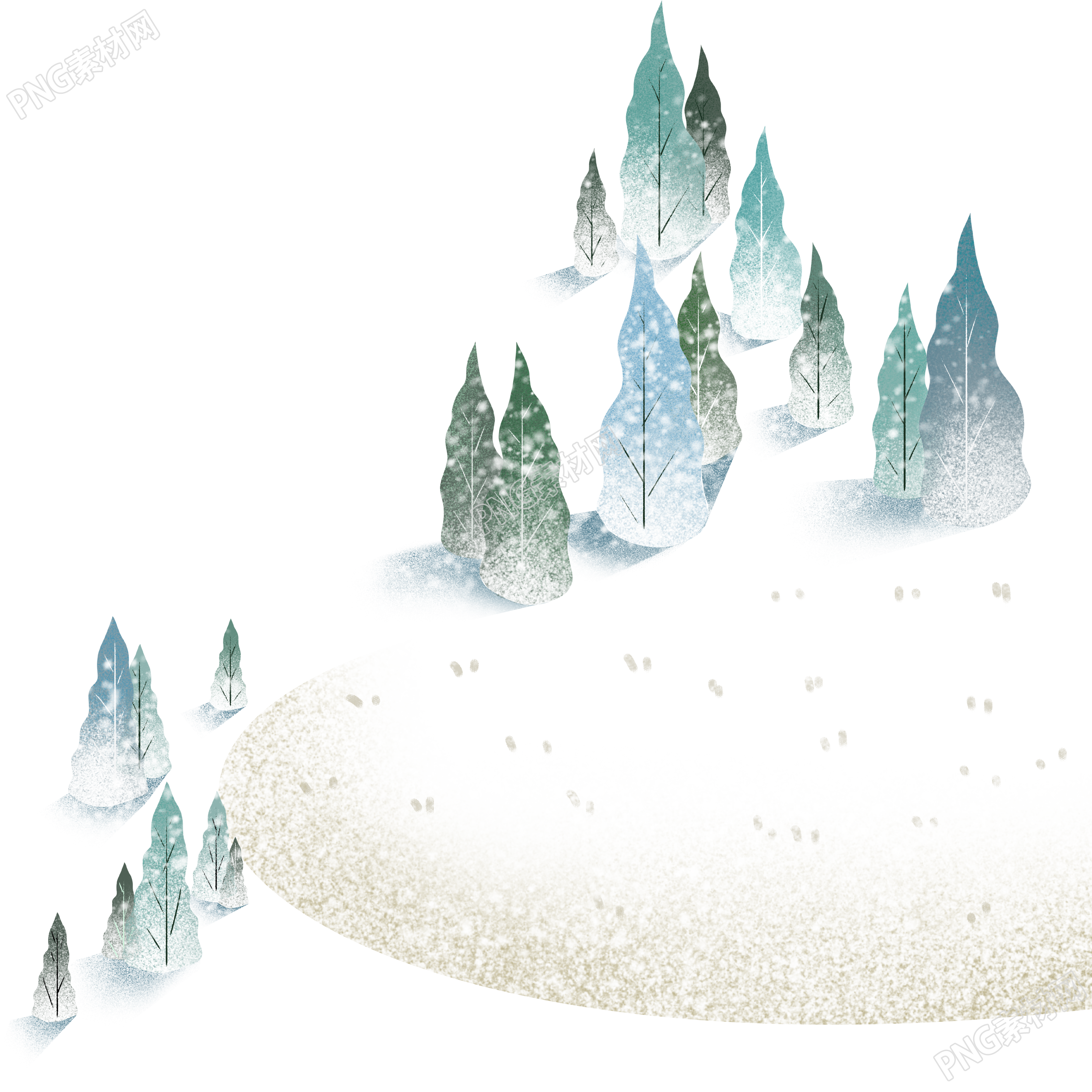 透明背景大雪节气雪中大树手绘插图