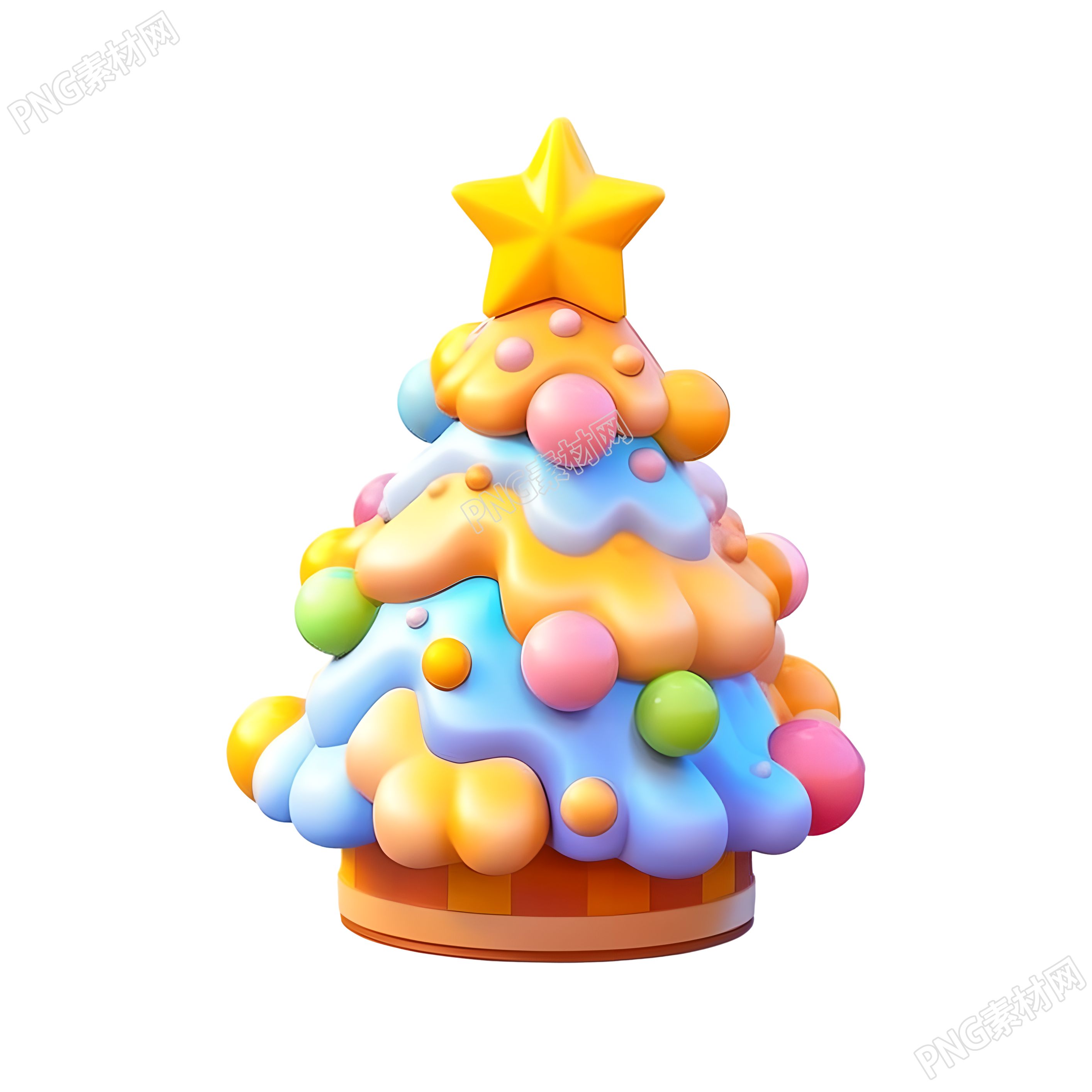 唯美色彩的圣诞松树3D插画