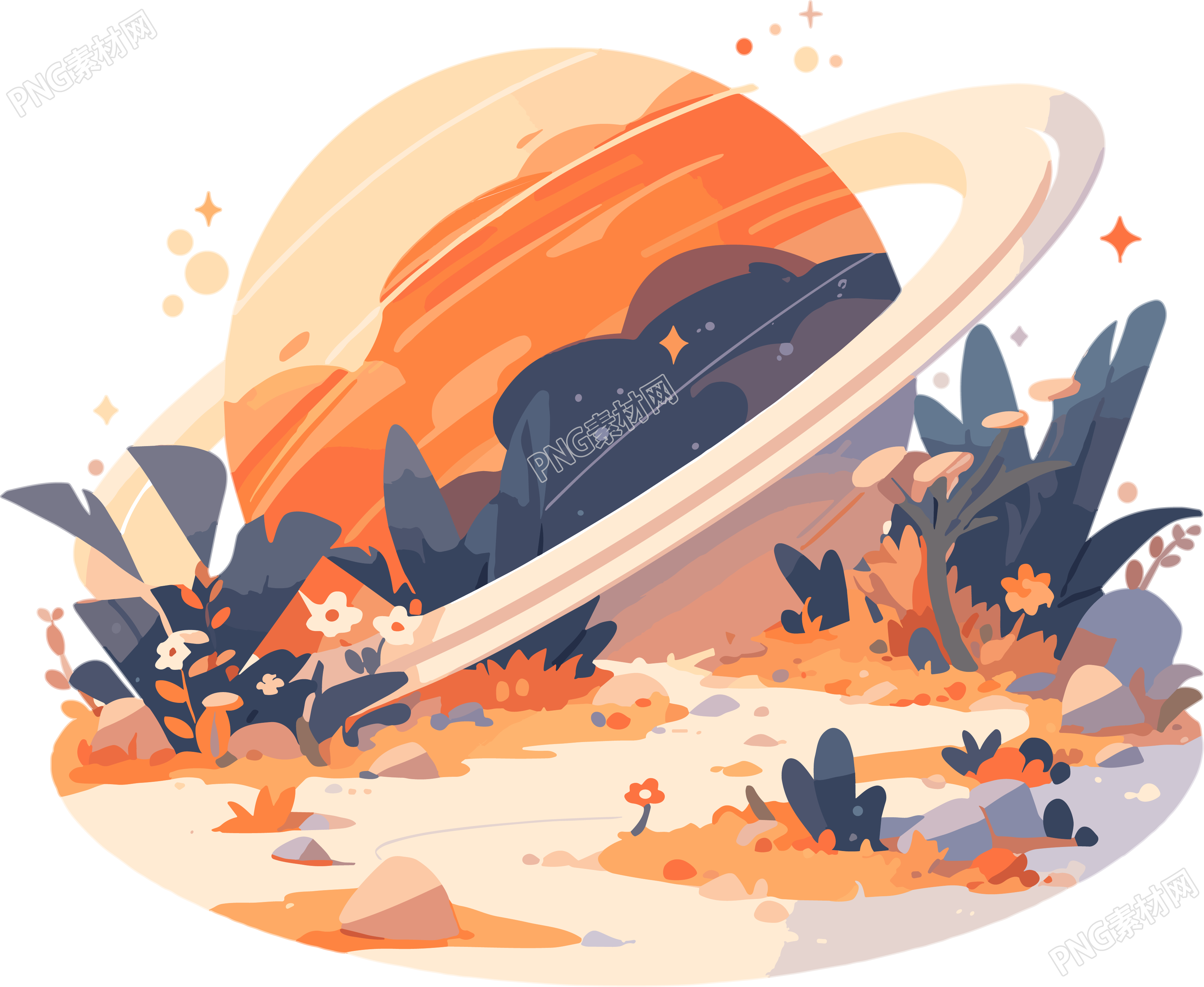 橙色行星商业插画设计元素