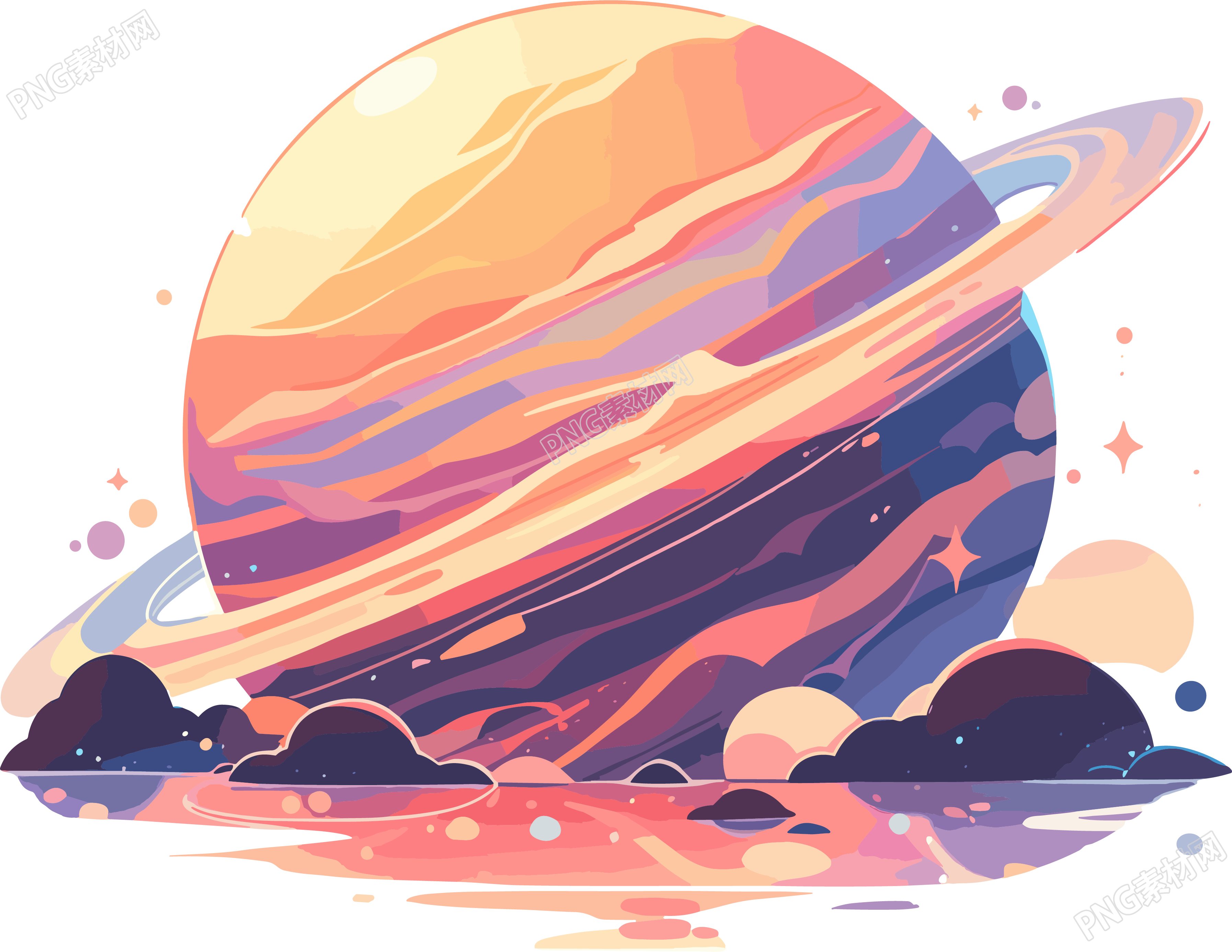 2D简约外星行星商业插画