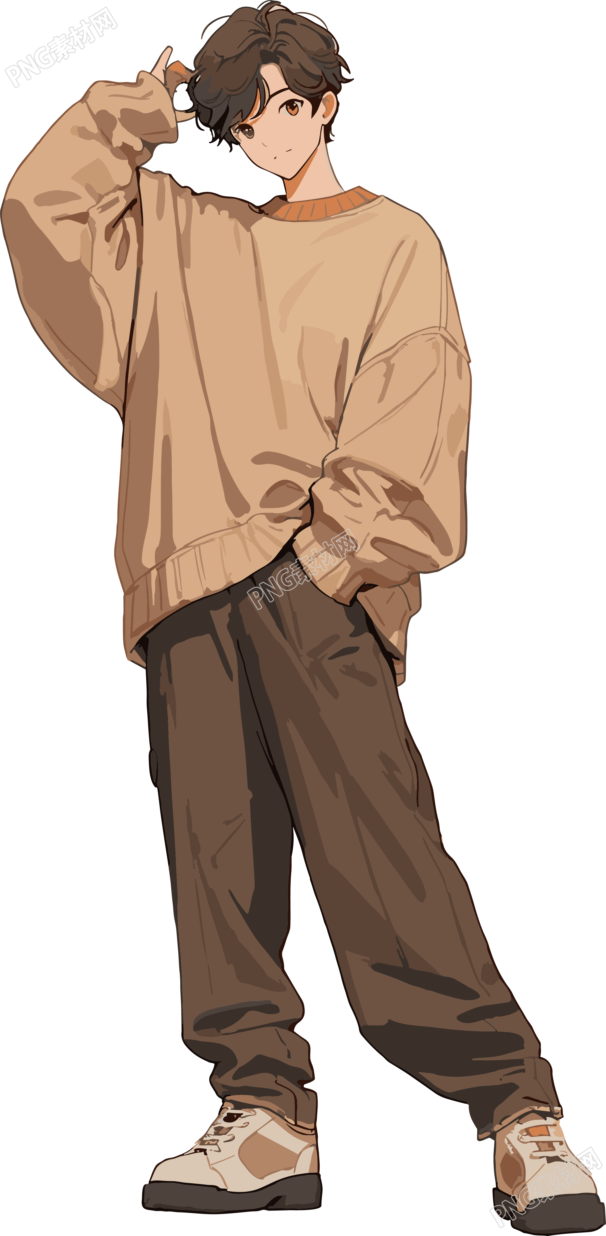 简约风格冬季穿搭男生插画设计元素