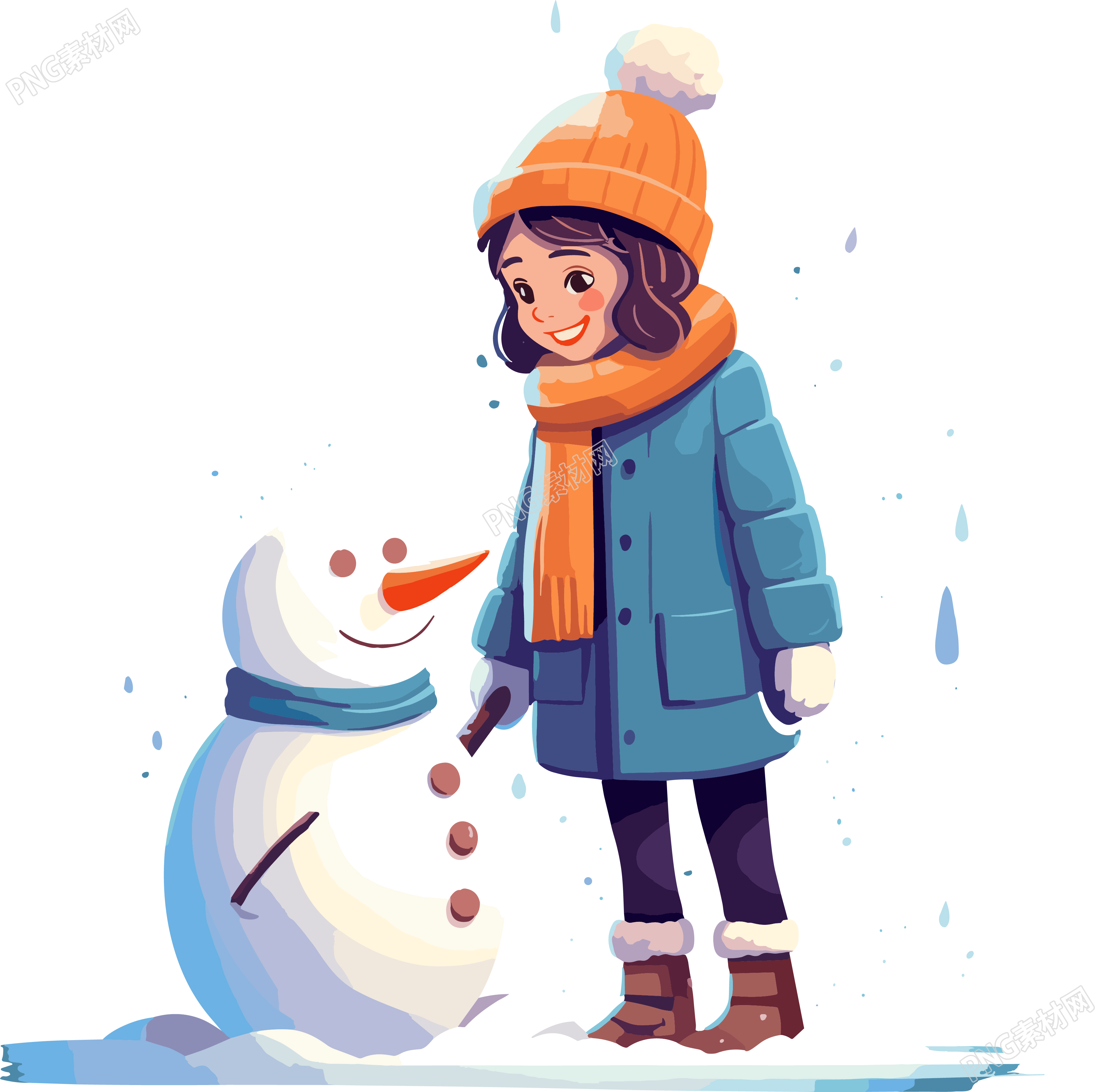 可爱女孩和小雪人插图