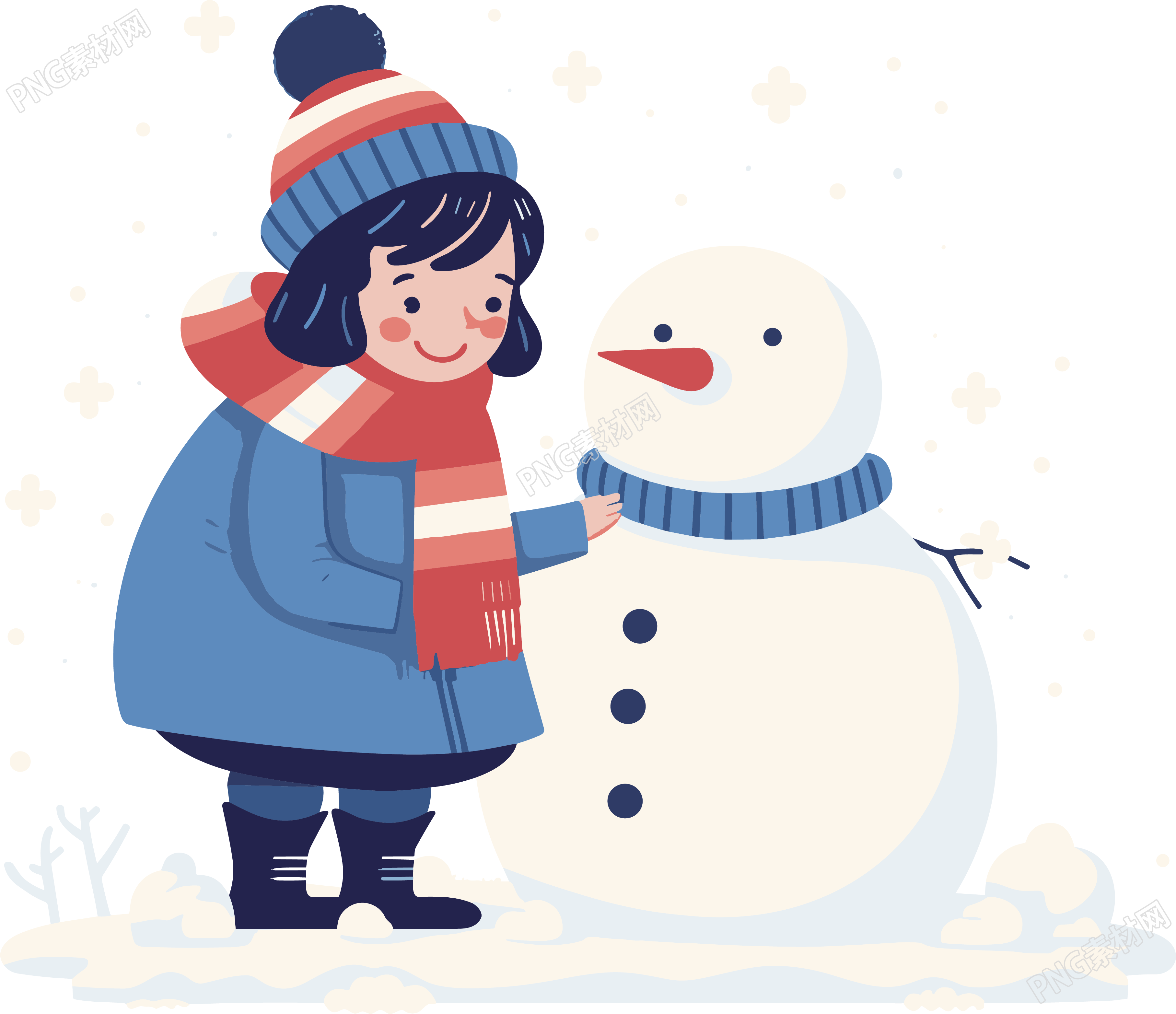 堆雪人的小女孩创意设计素材