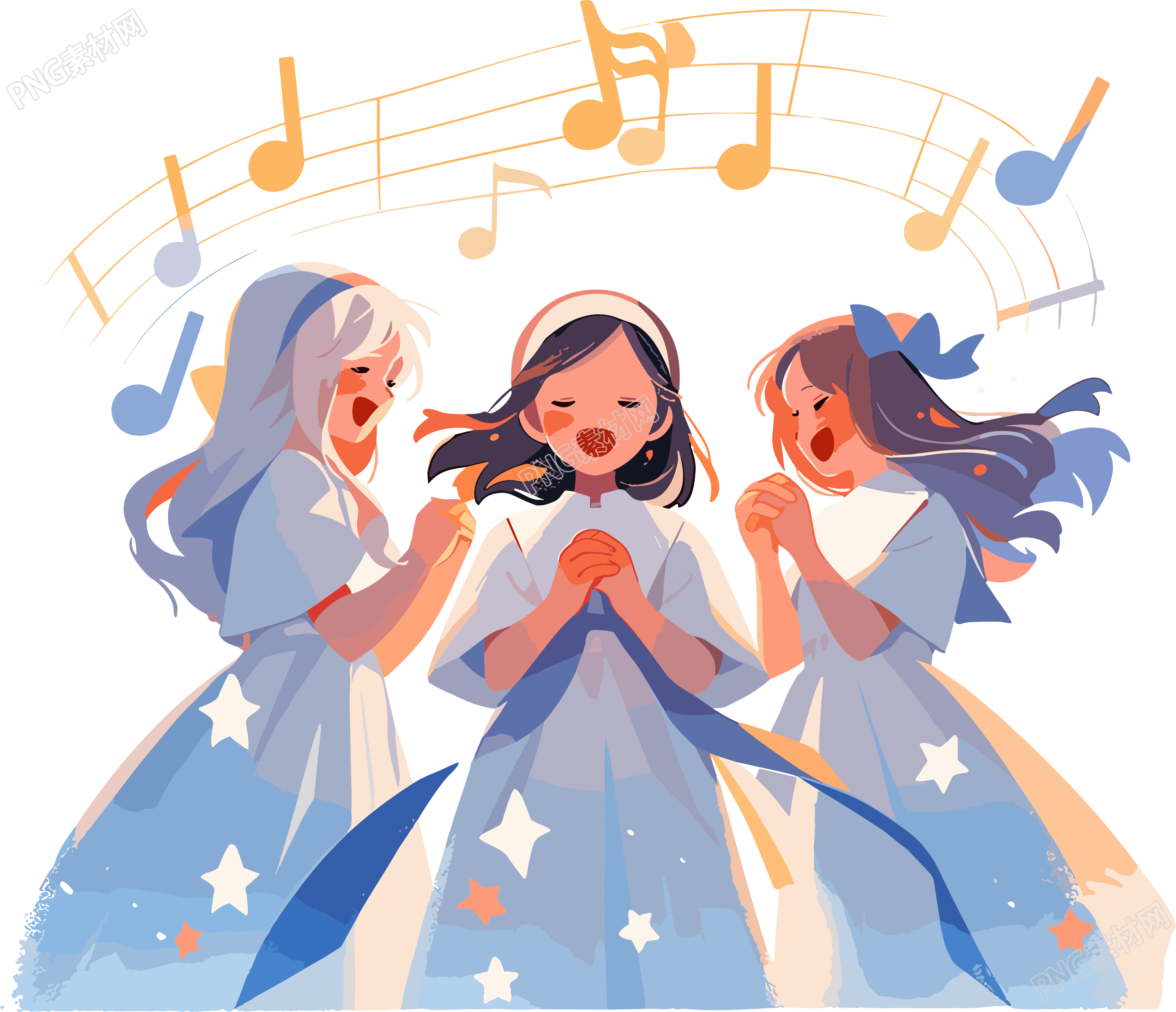 创意设计合唱女生PNG素材