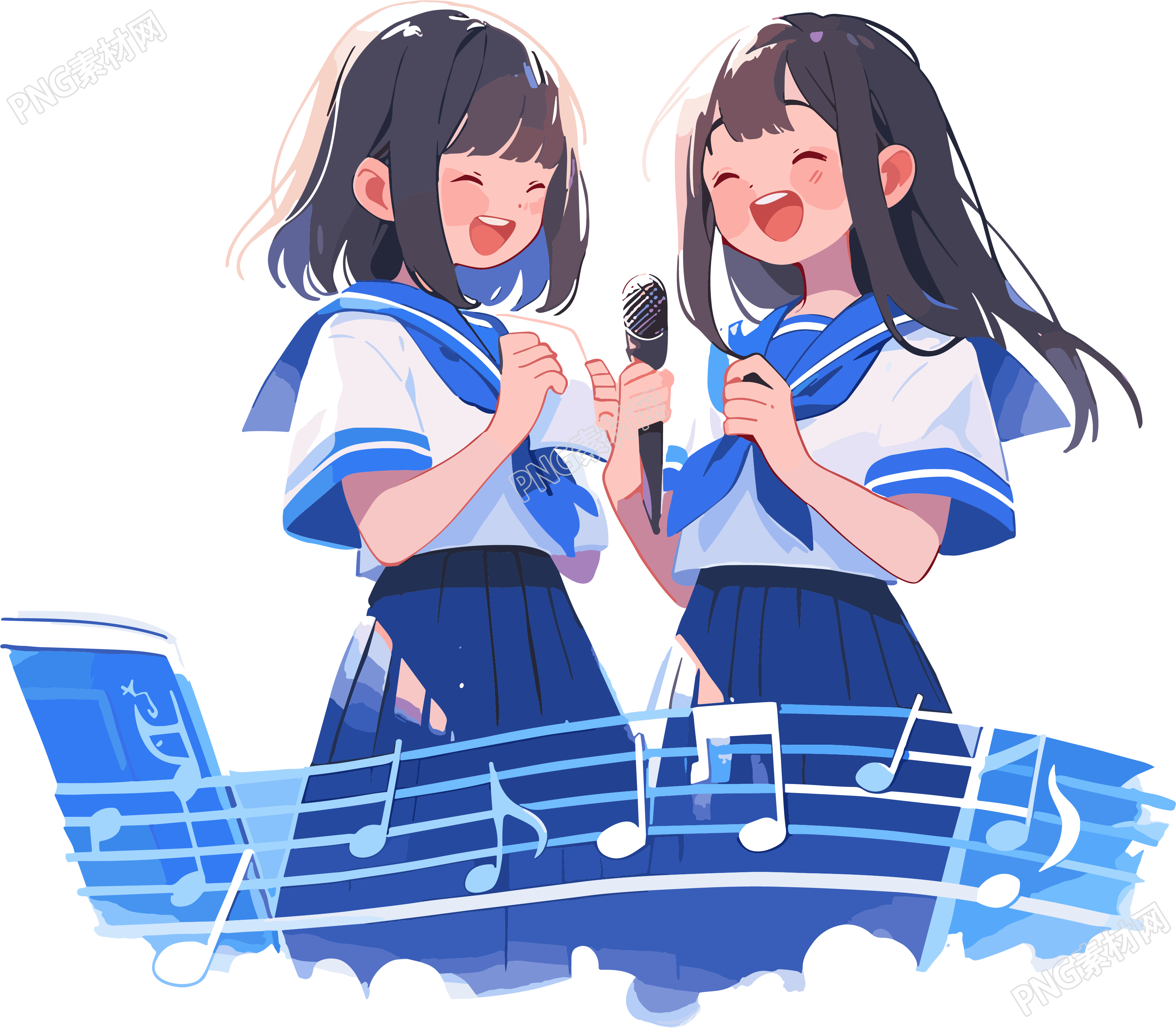 穿校服合唱的女生插画商业设计素材