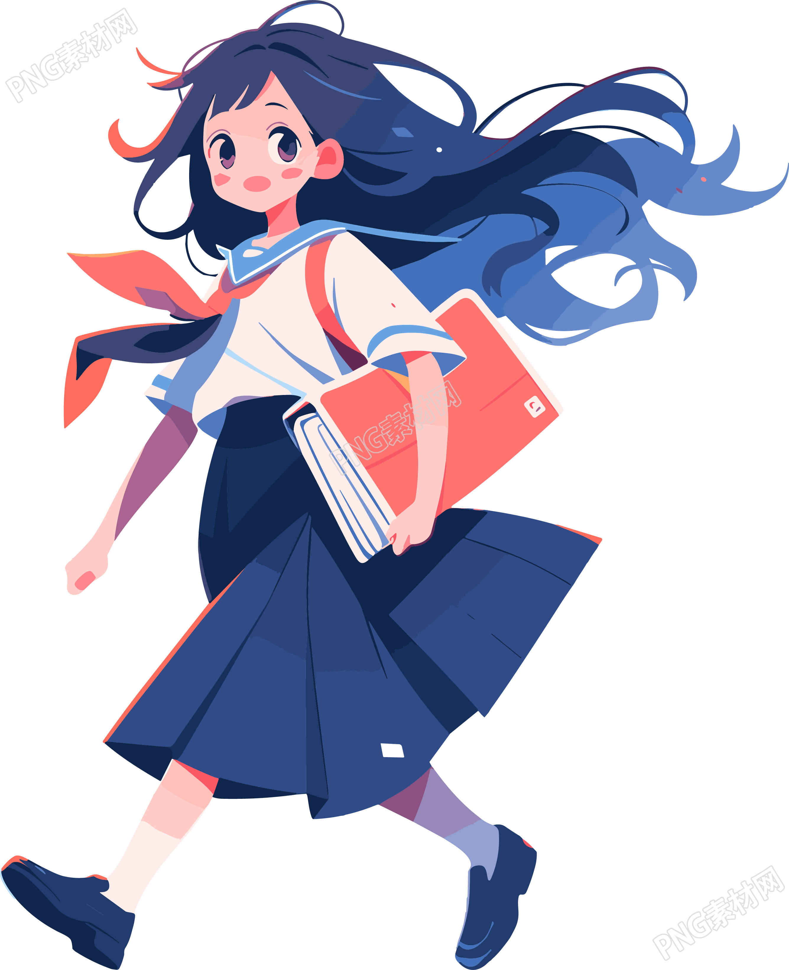 女孩拿着书籍走路矢量扁平插图