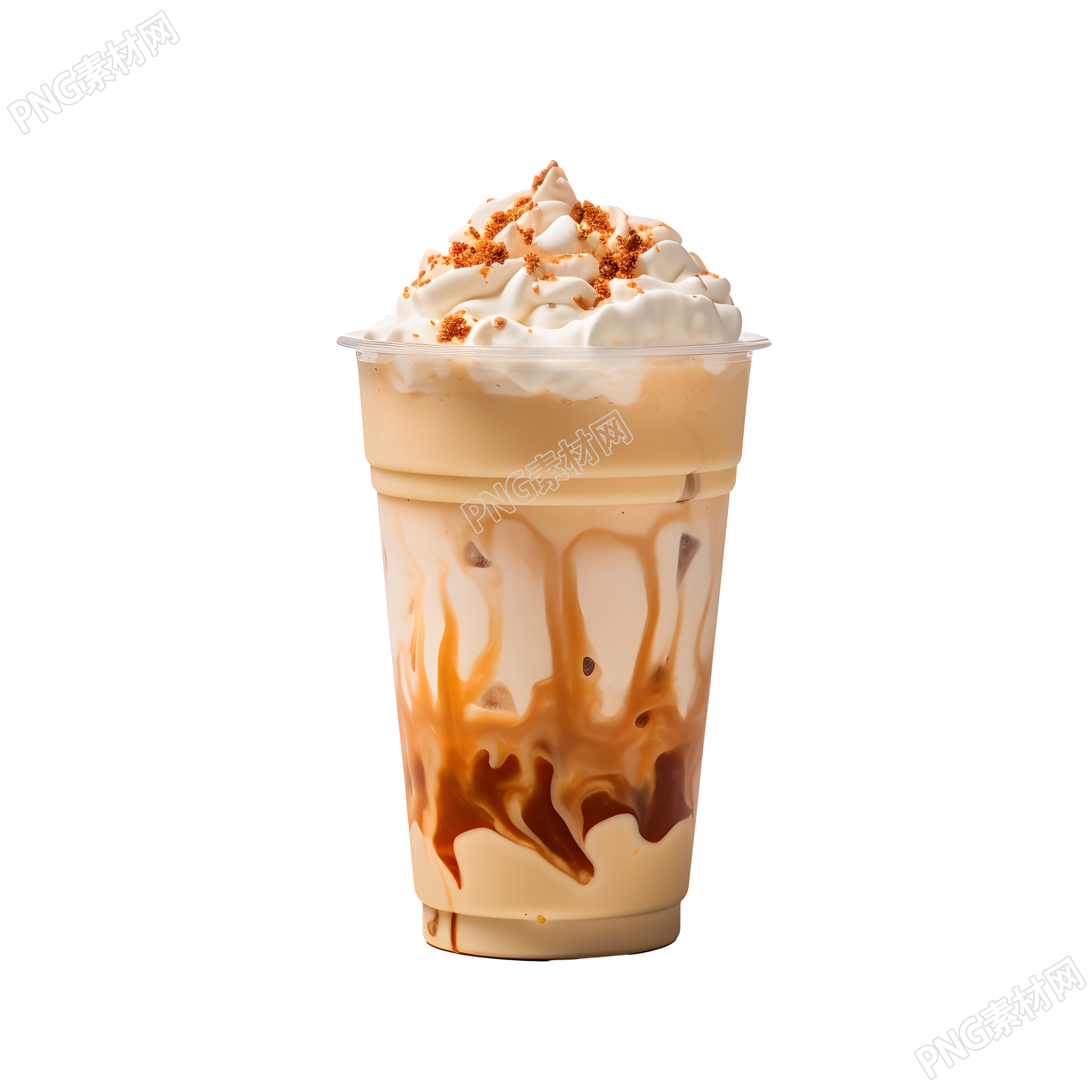 透明塑料杯装的焦糖奶茶素材