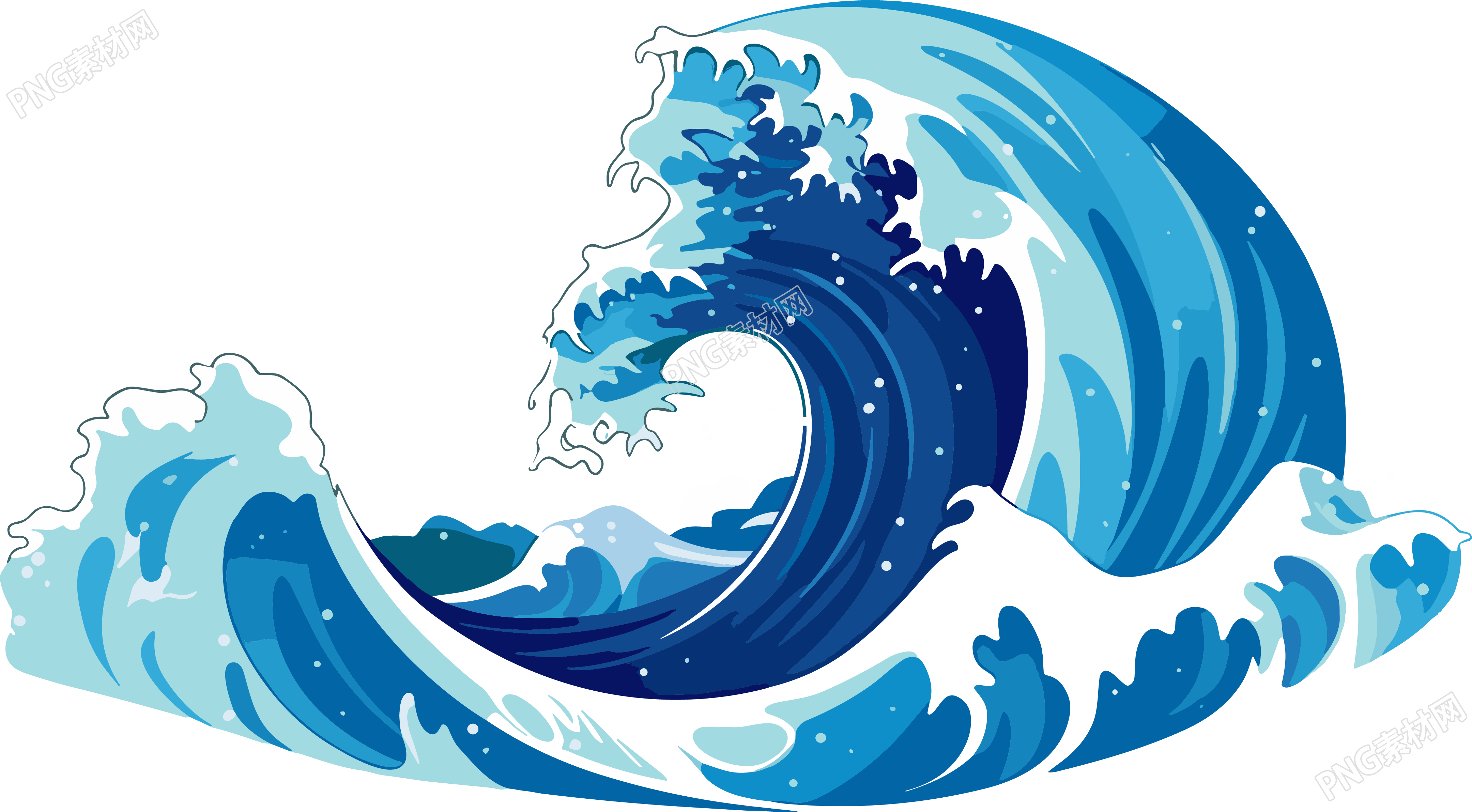 简洁平面插画蓝色海浪图形素材