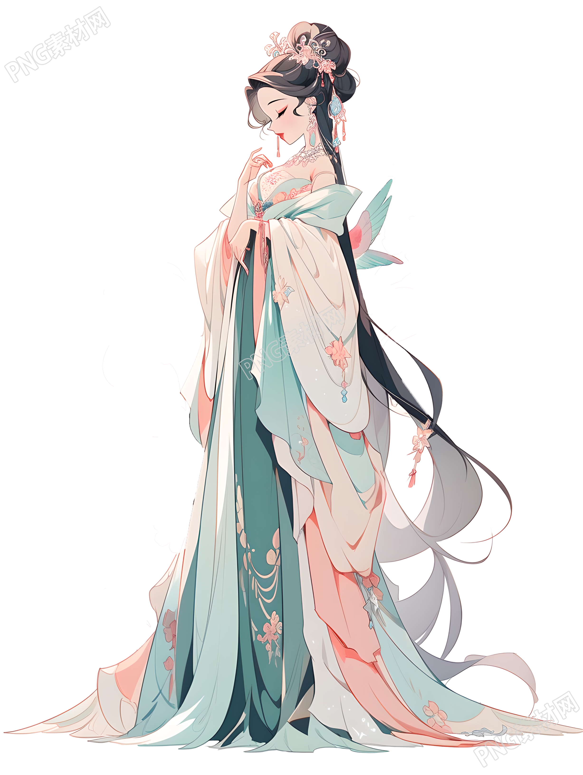 多彩绣花服饰汉服女神插画设计