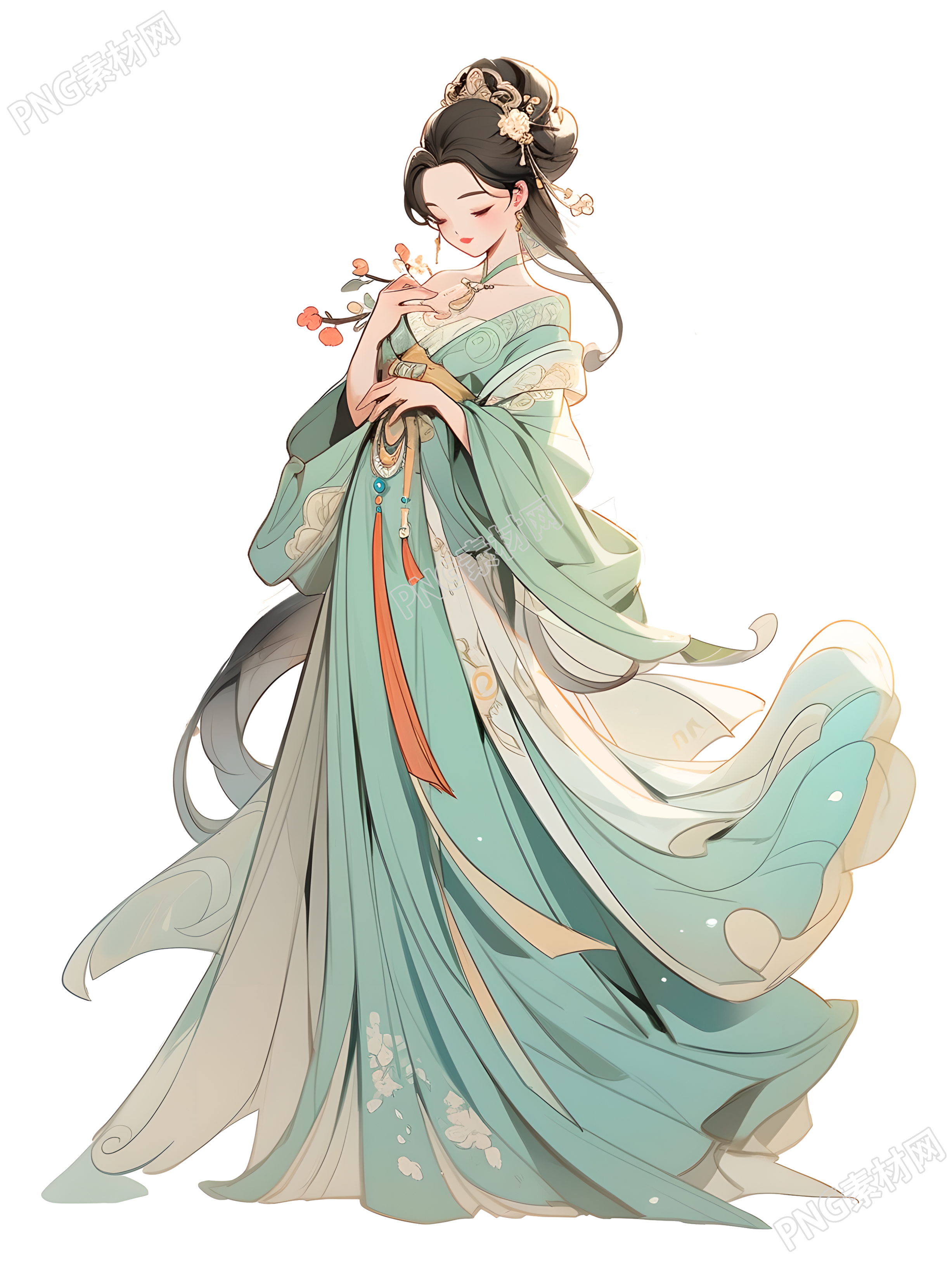高清刺绣华丽汉服女神插画