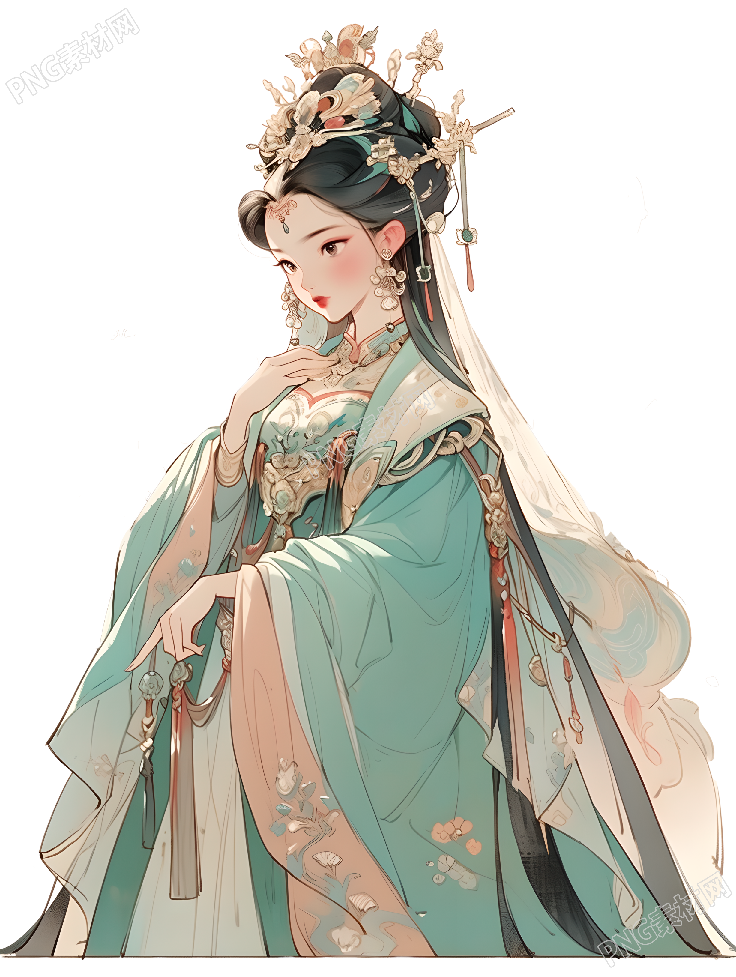 古风美女华丽汉服PNG插画