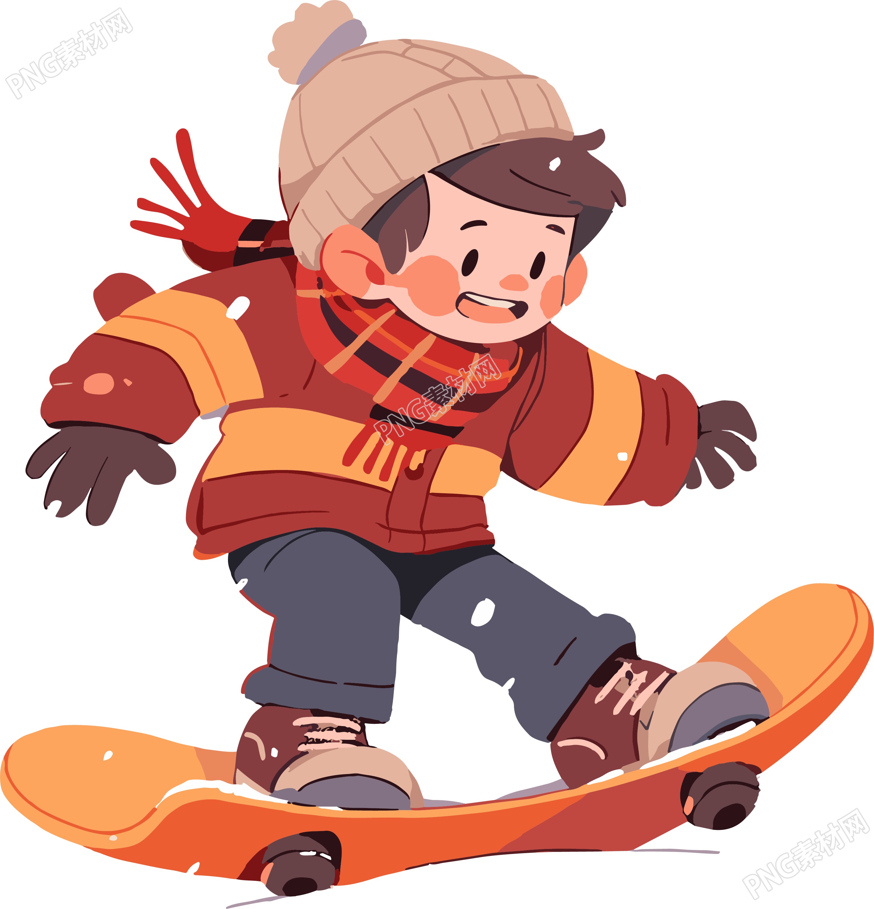 秋日毛衣漫画男孩滑雪商用素材