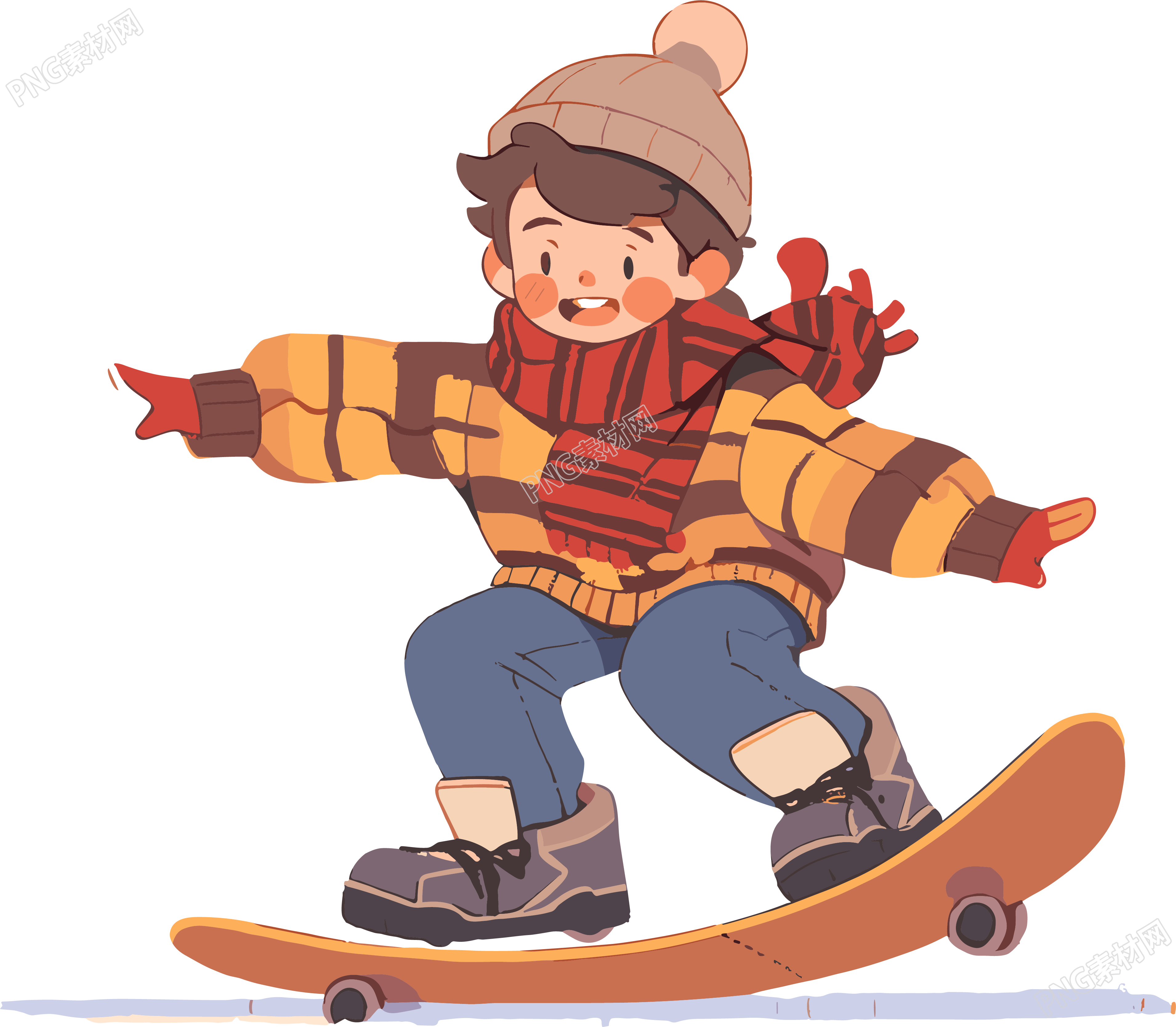 卡通男孩滑雪板保持平衡PNG元素
