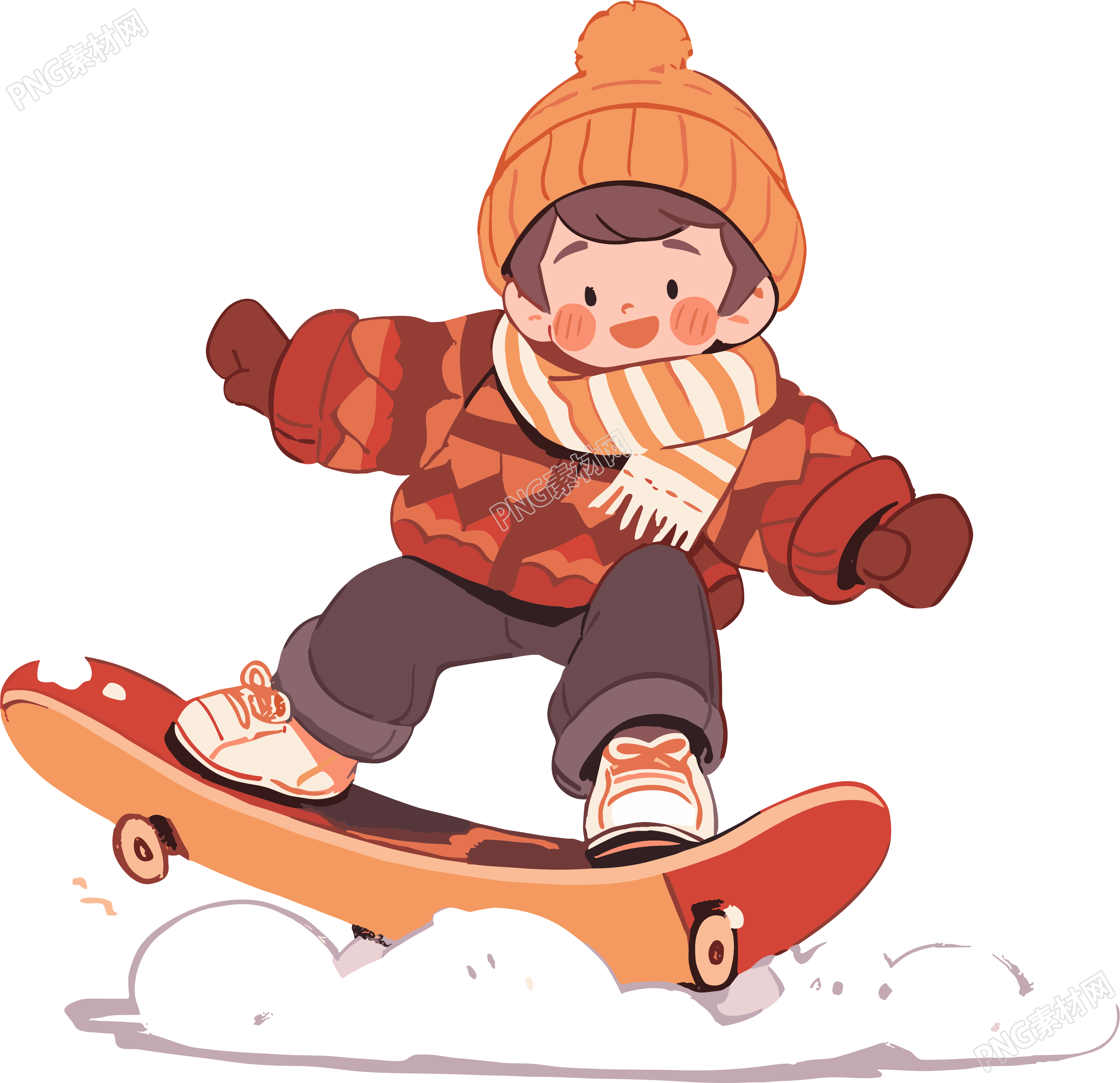 可爱动画男孩滑雪插图