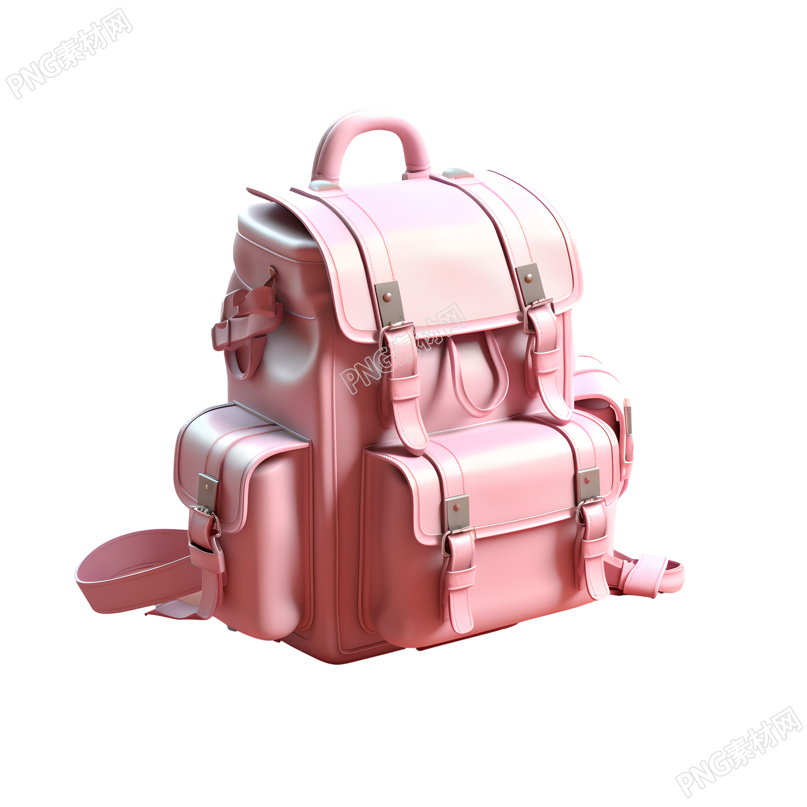 3D粉色背包透明背景插画