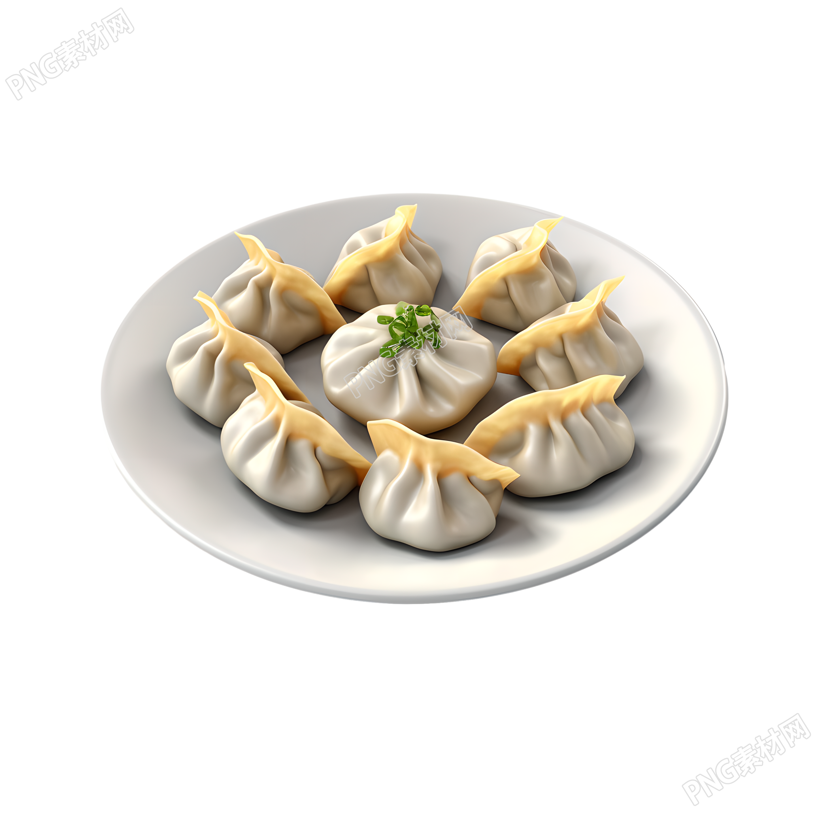 簡單卡通3D白色背景上的美味中國餃子素材