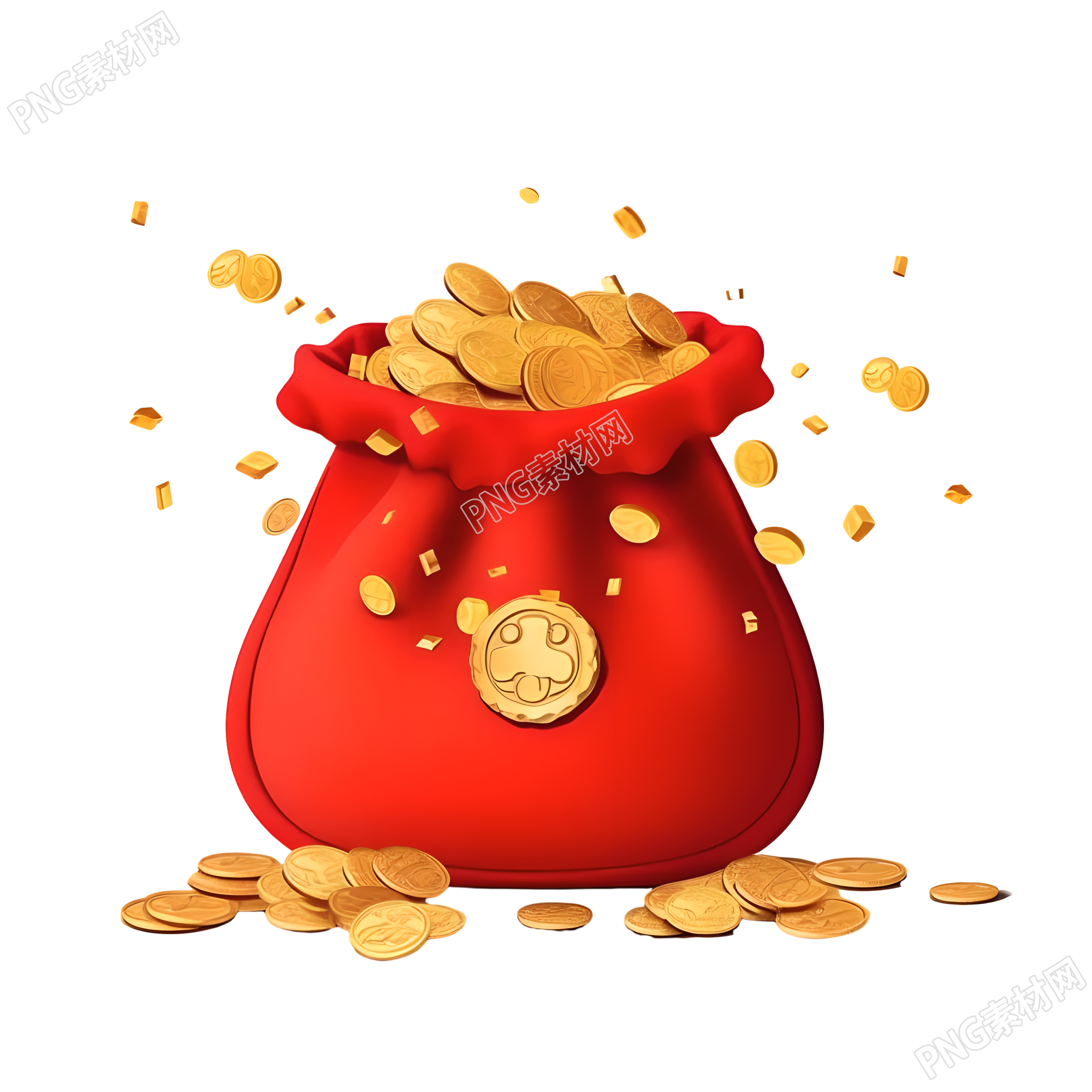 可爱金红色袋子和硬币插图