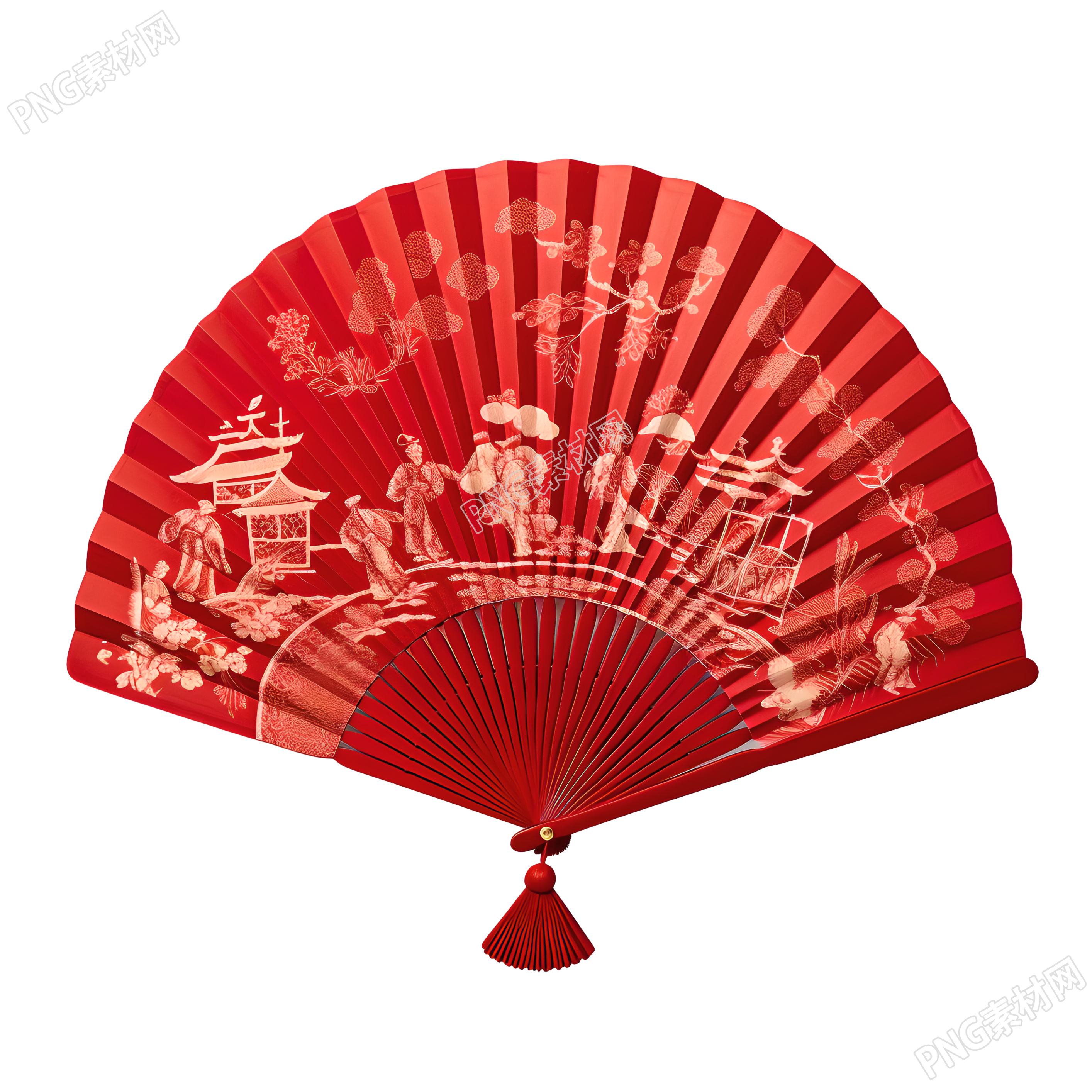 纯红色中国风折扇插画