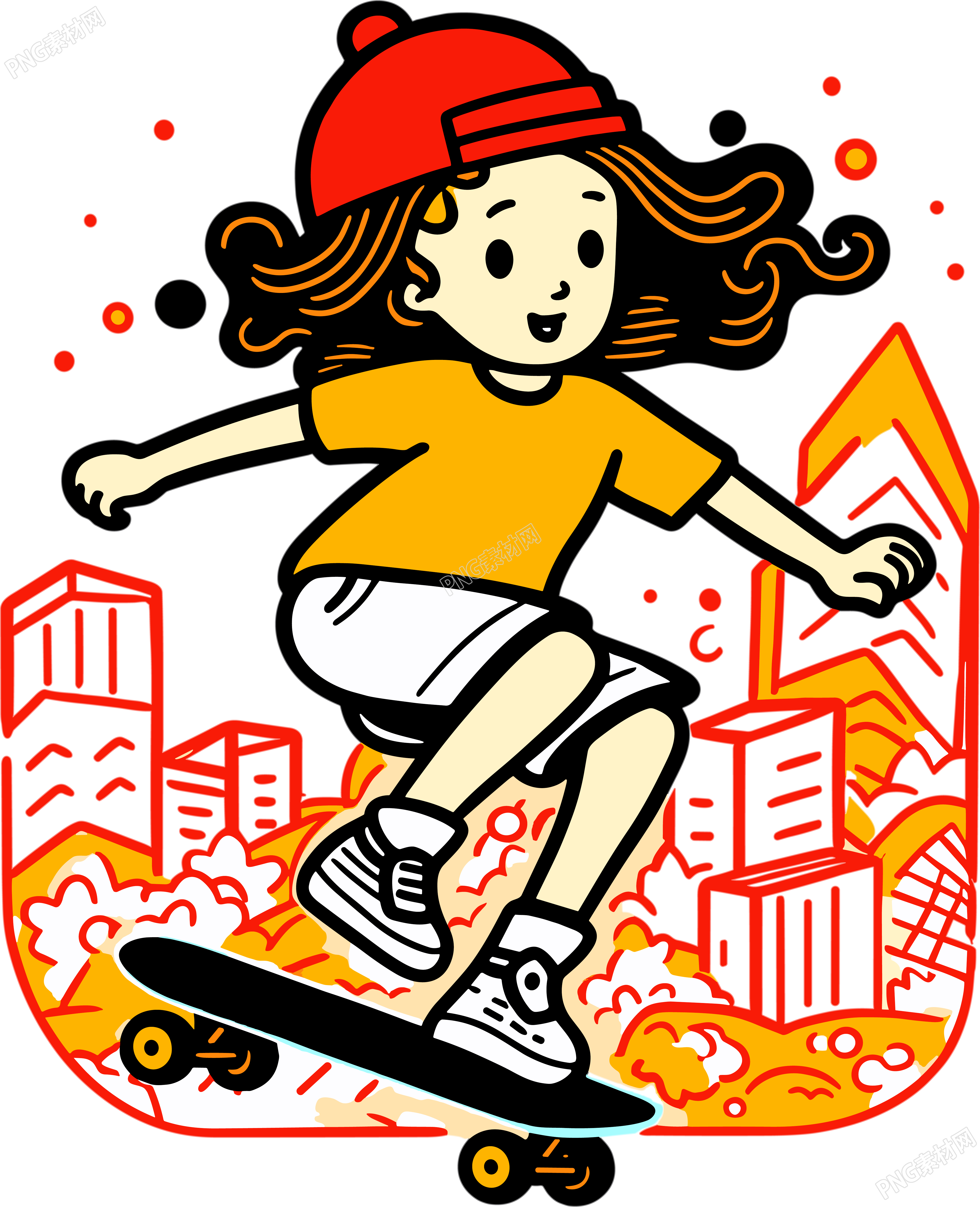可爱女孩滑板插画