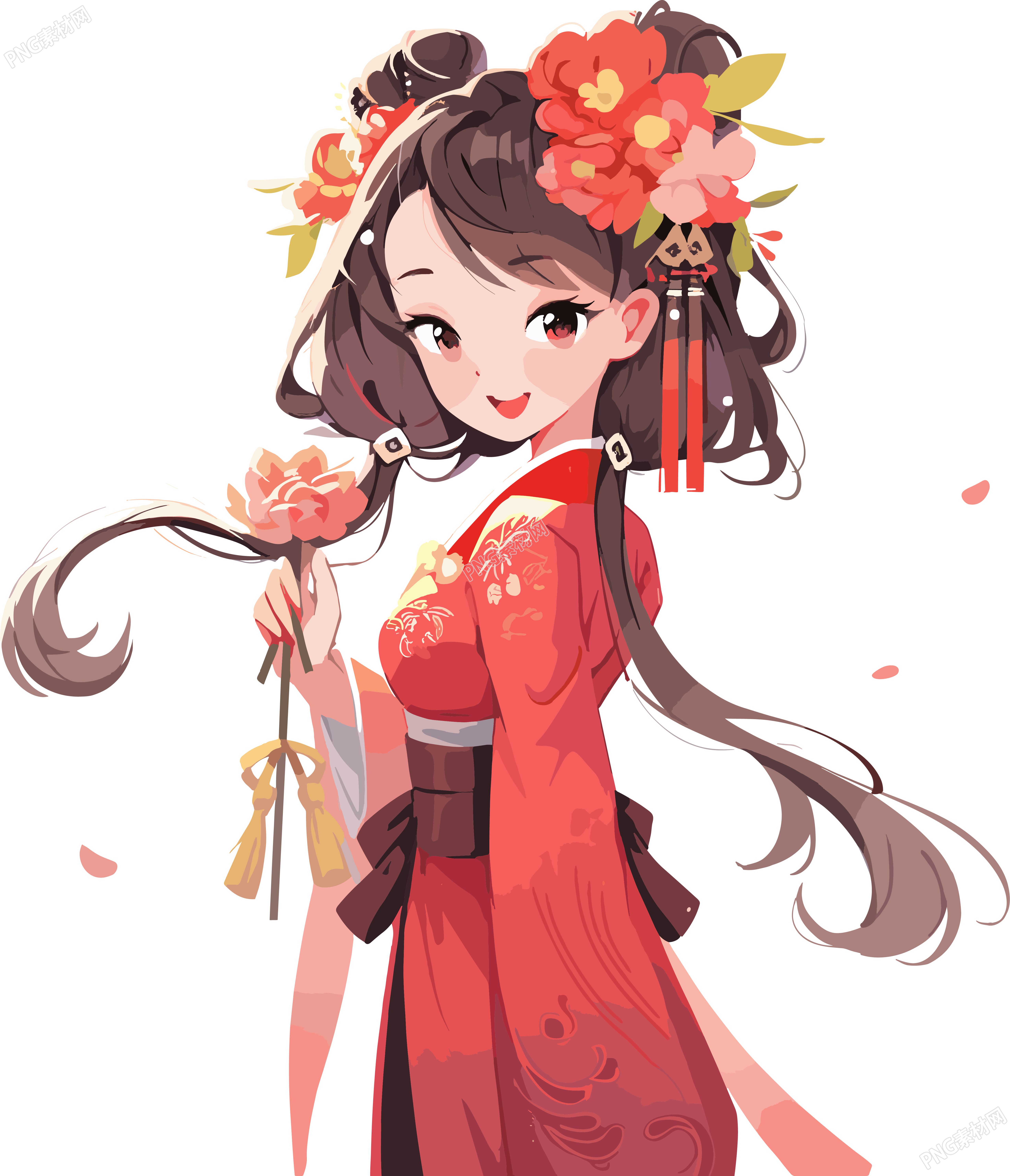 八岁的可爱国风女孩插画素材