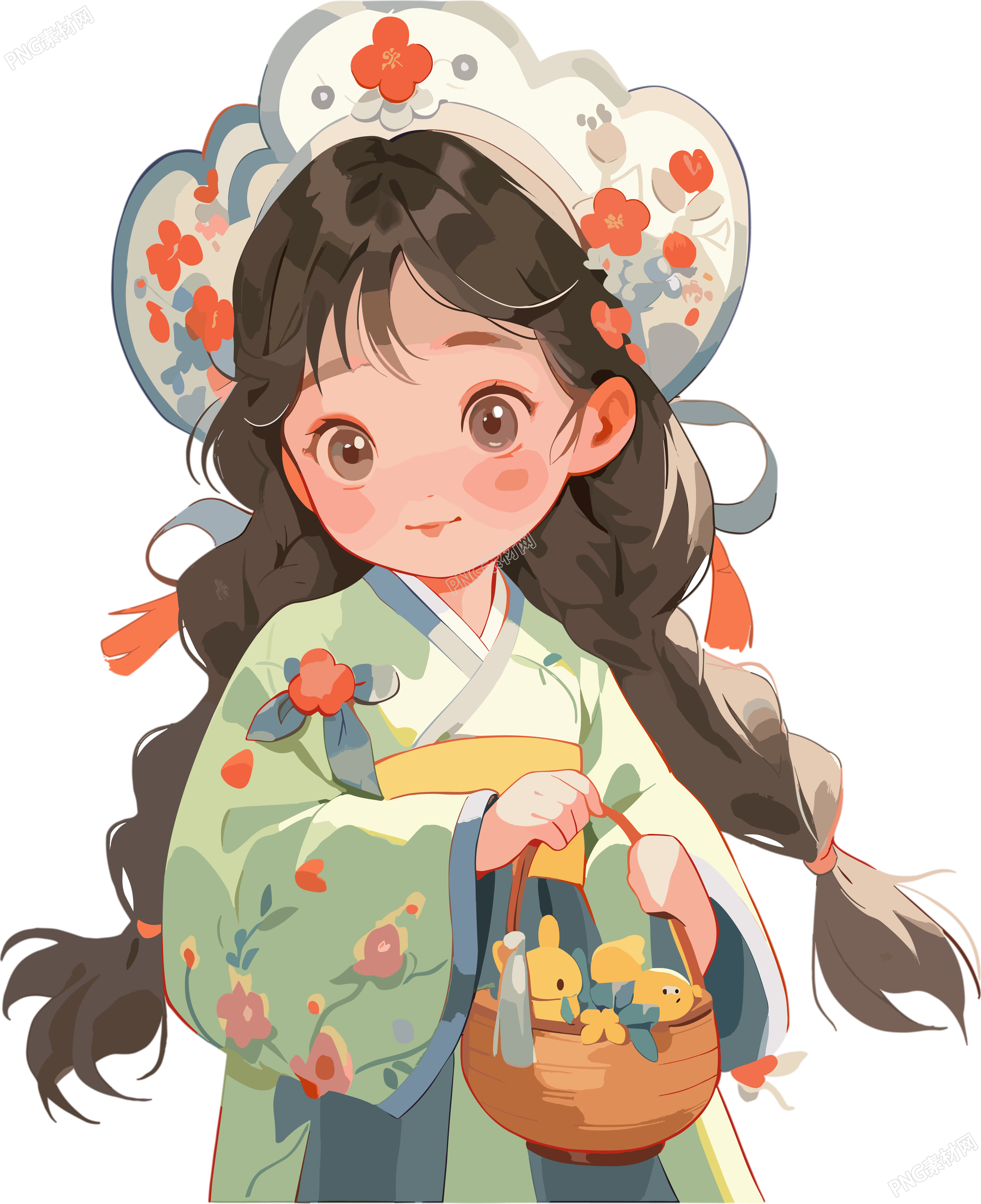 可爱的中国国风女孩童真插画
