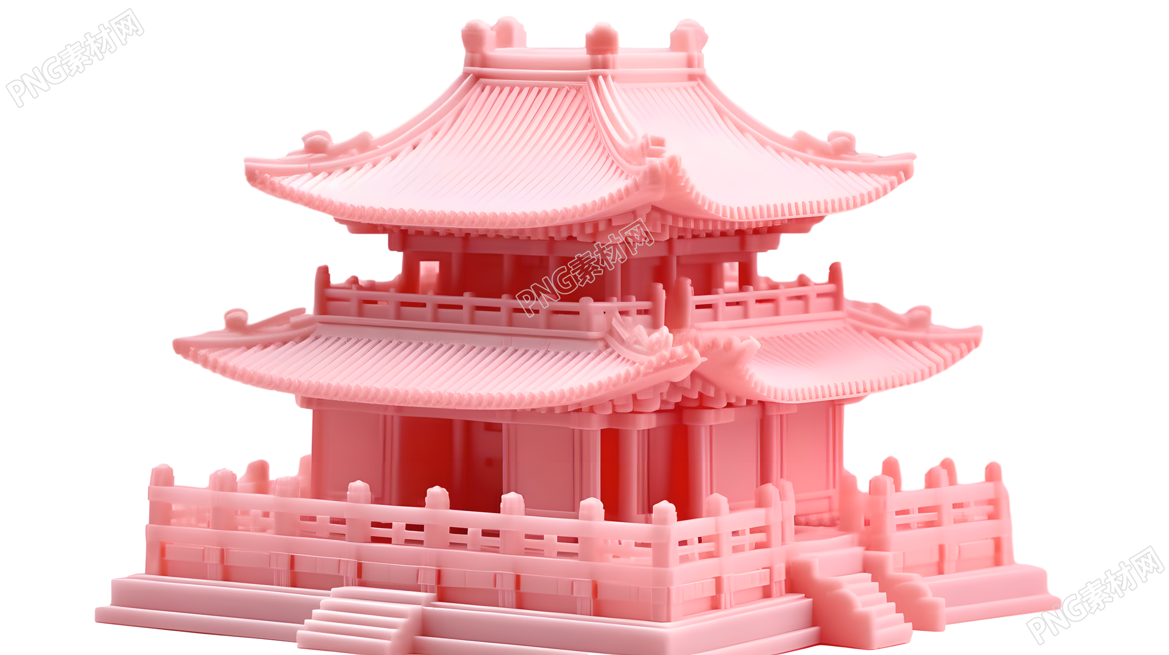 古代中国阁楼果冻积木模型插画