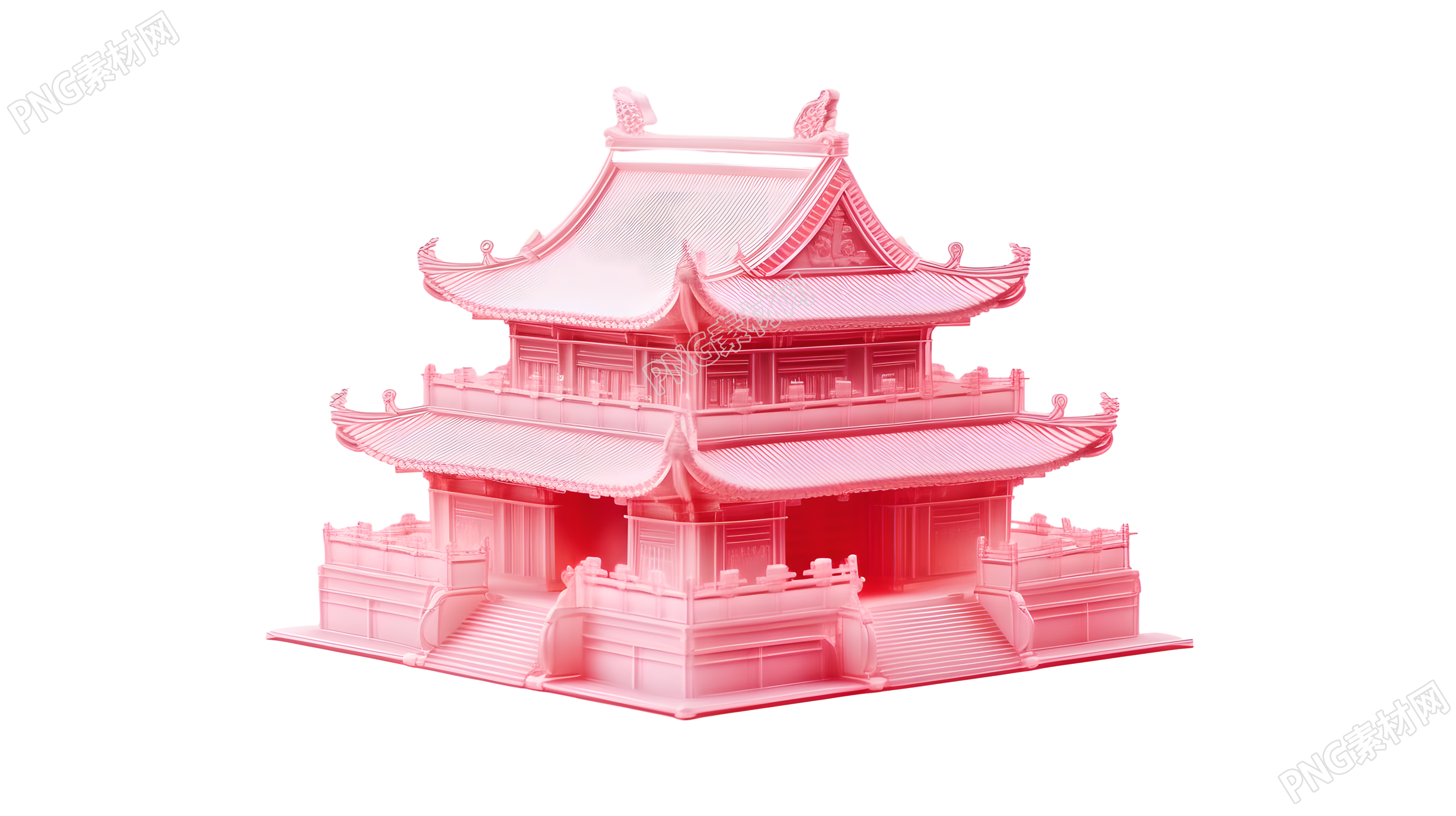 古代风格中国阁楼果冻积木模型插画